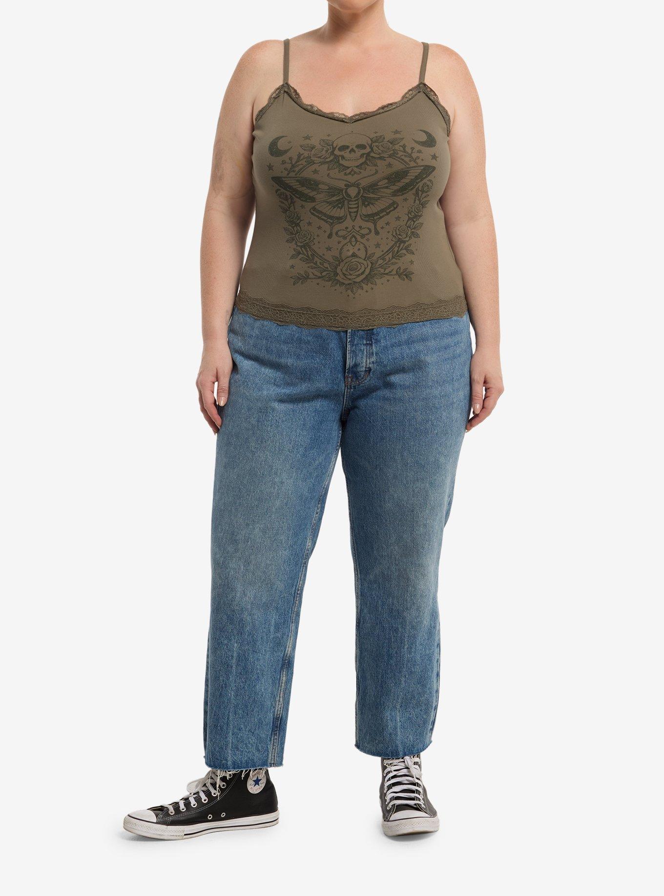 Thorn & Fable Olive Skull Moth Girls Cami Plus Size, , hi-res