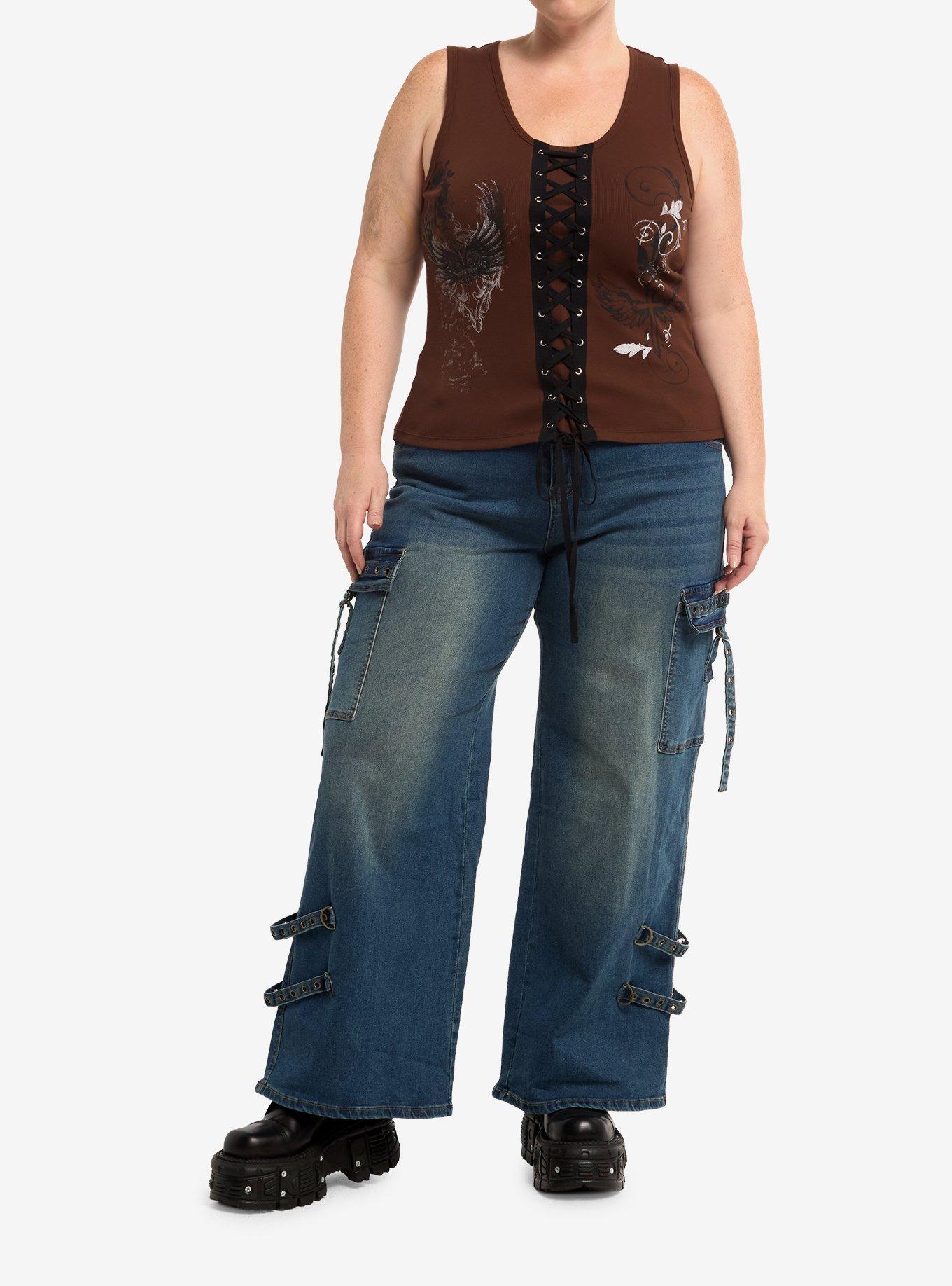Social Collision Winged Filigree Lace-Up Girls Tank Top Plus Size, , hi-res