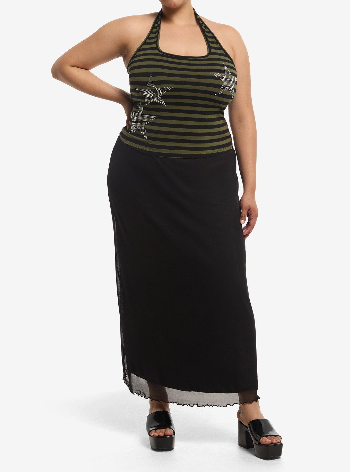Black & Green Stripe Star Girls Halter Top Plus Size, , hi-res