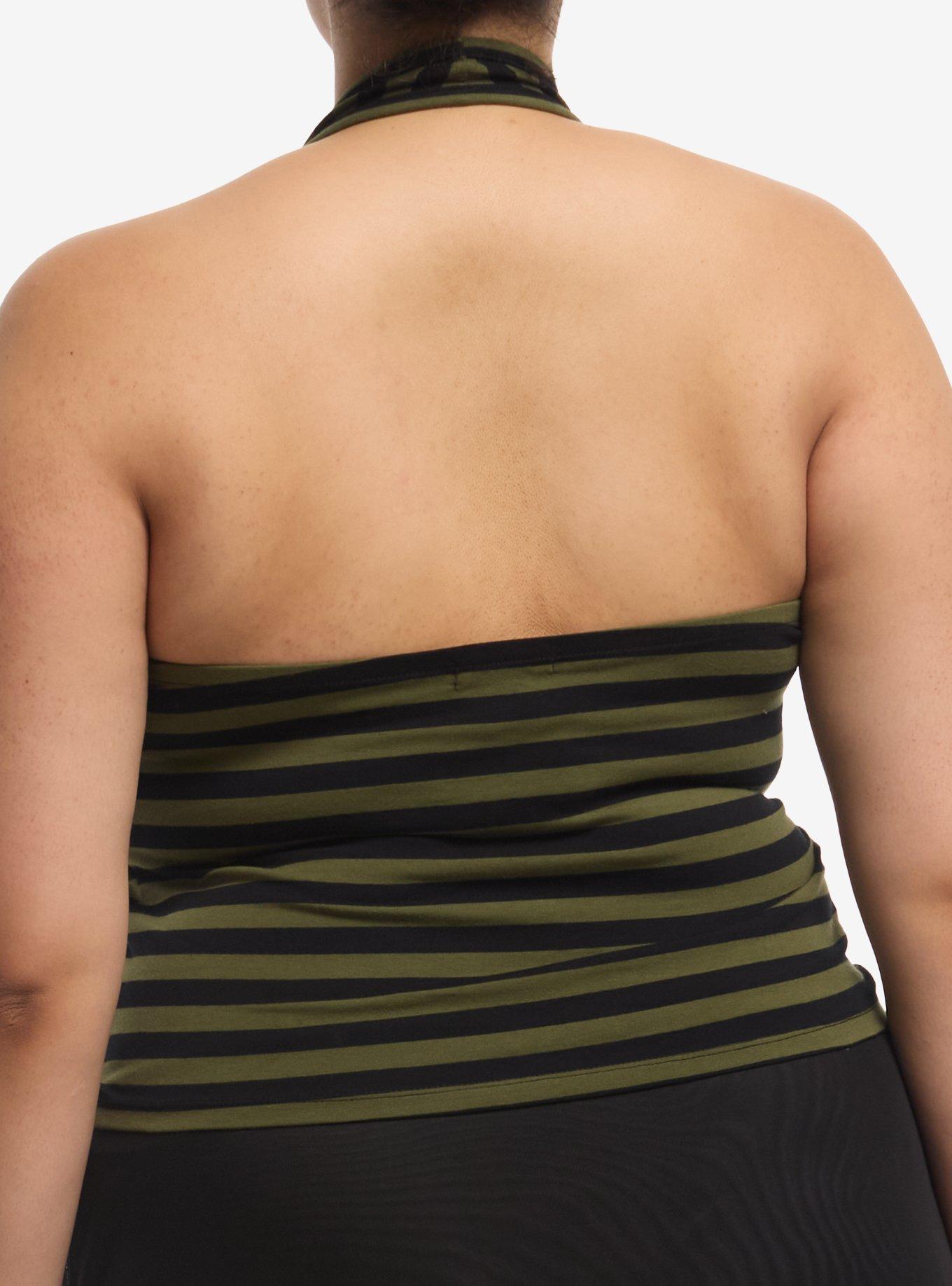 Black & Green Stripe Star Girls Halter Top Plus Size, MULTI, alternate - view 3