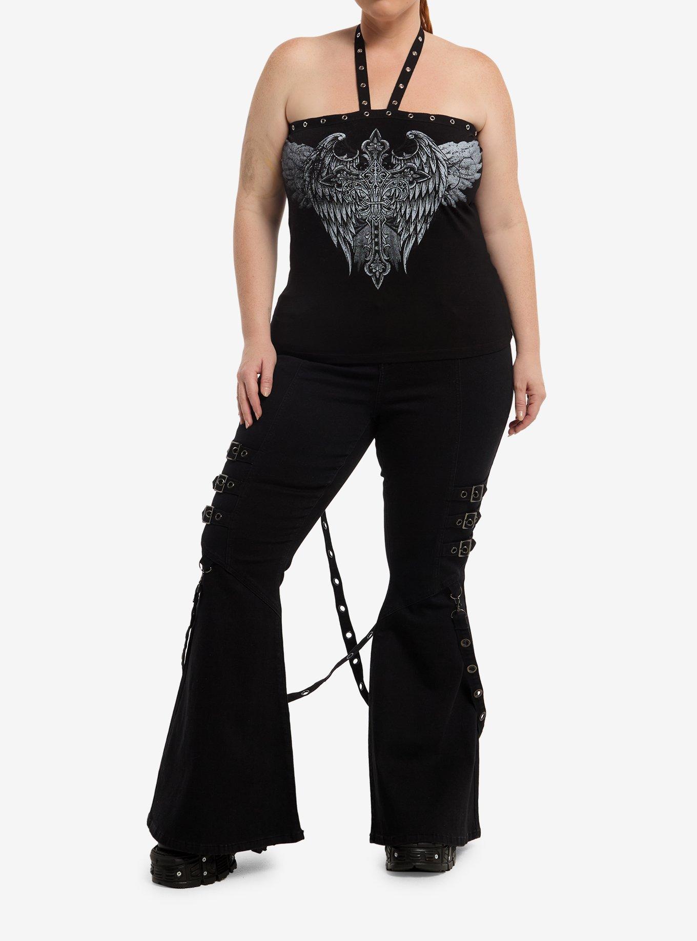 Social Collision Winged Cross Grommet Girls Halter Top Plus Size, , hi-res