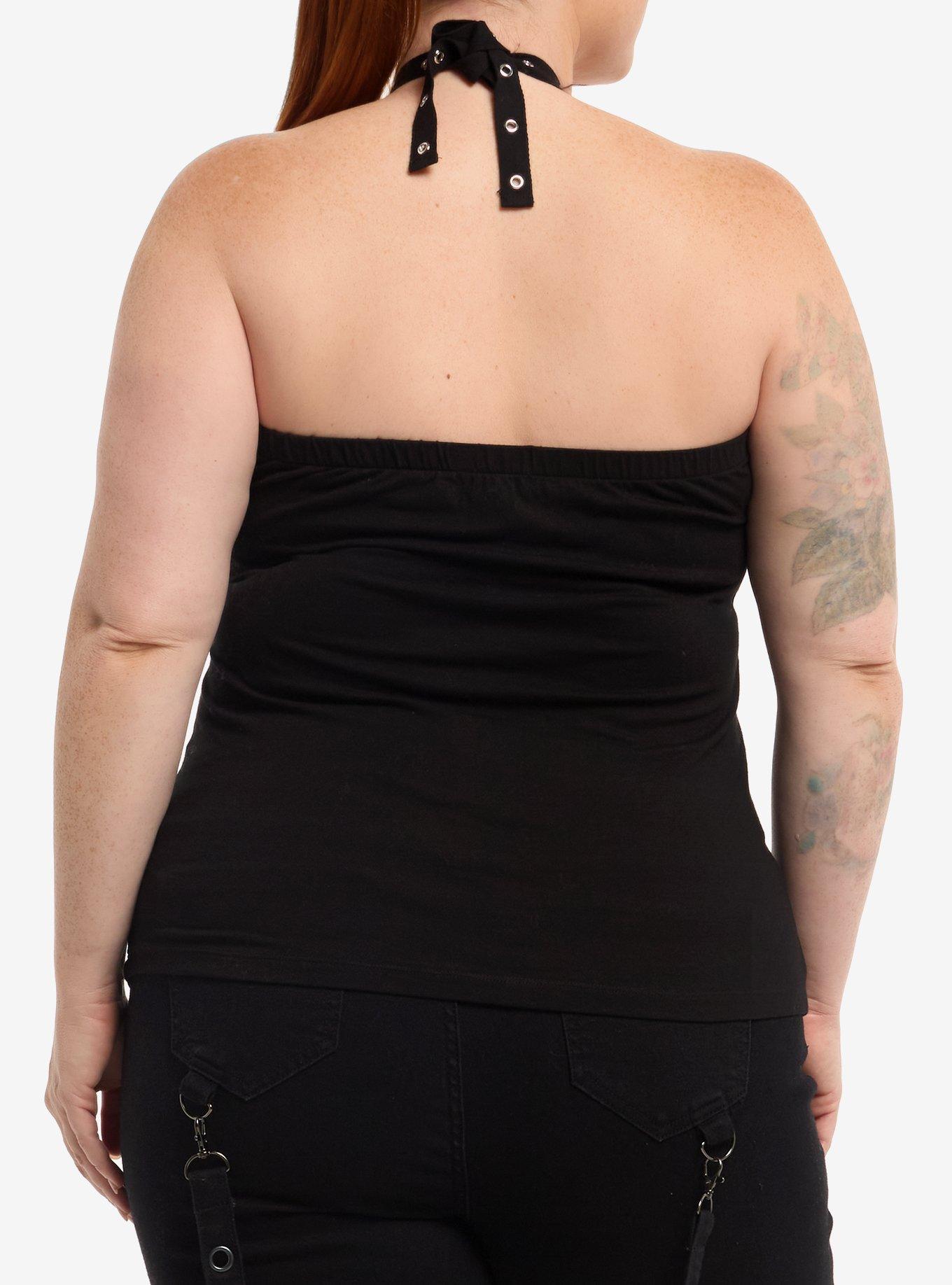 Social Collision Winged Cross Grommet Girls Halter Top Plus Size, MULTI, alternate