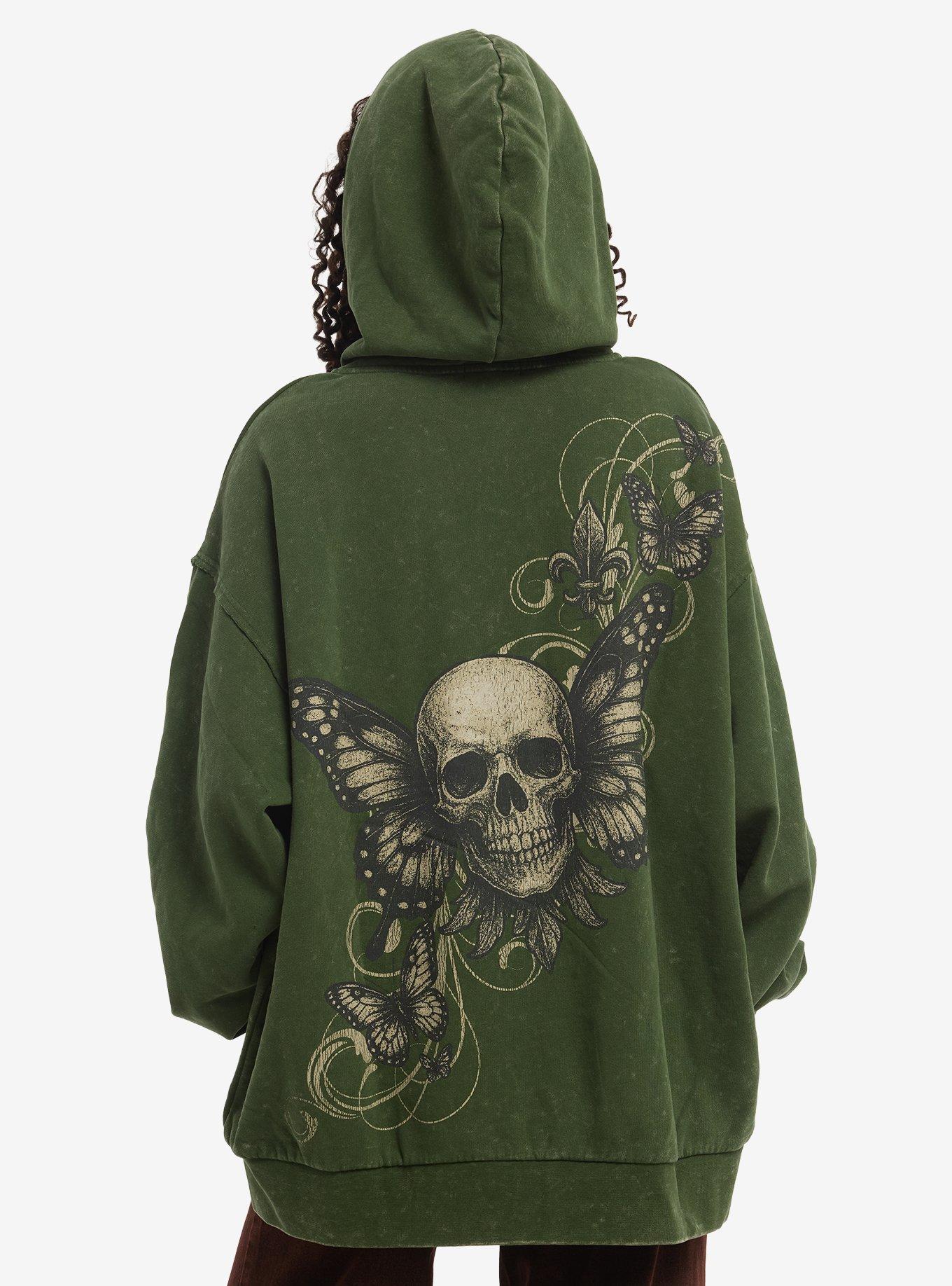 Thorn & Fable Green Skull Butterfly Girls Oversized Hoodie, , hi-res
