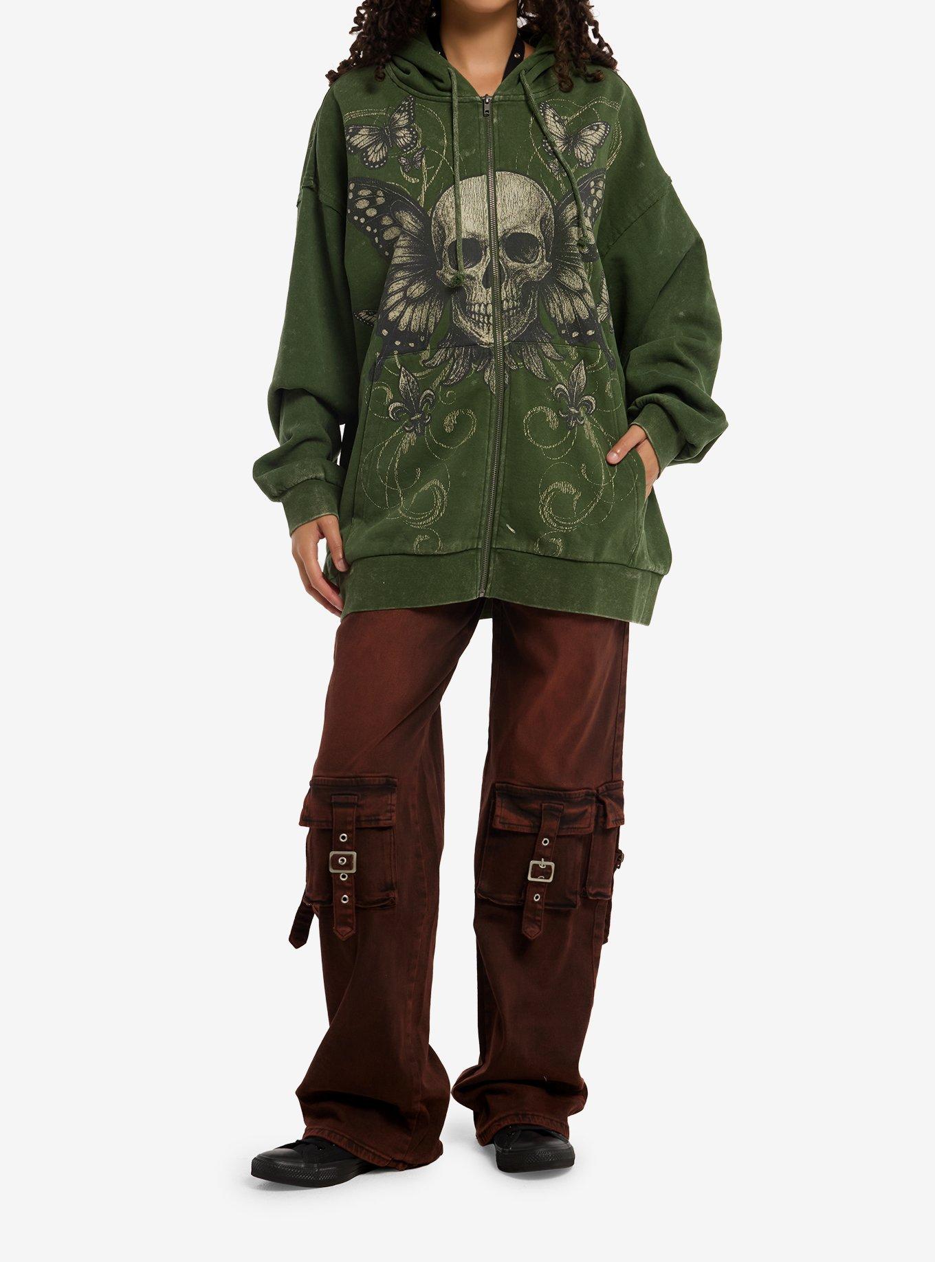 Thorn & Fable Green Skull Butterfly Girls Oversized Hoodie, MULTI, alternate