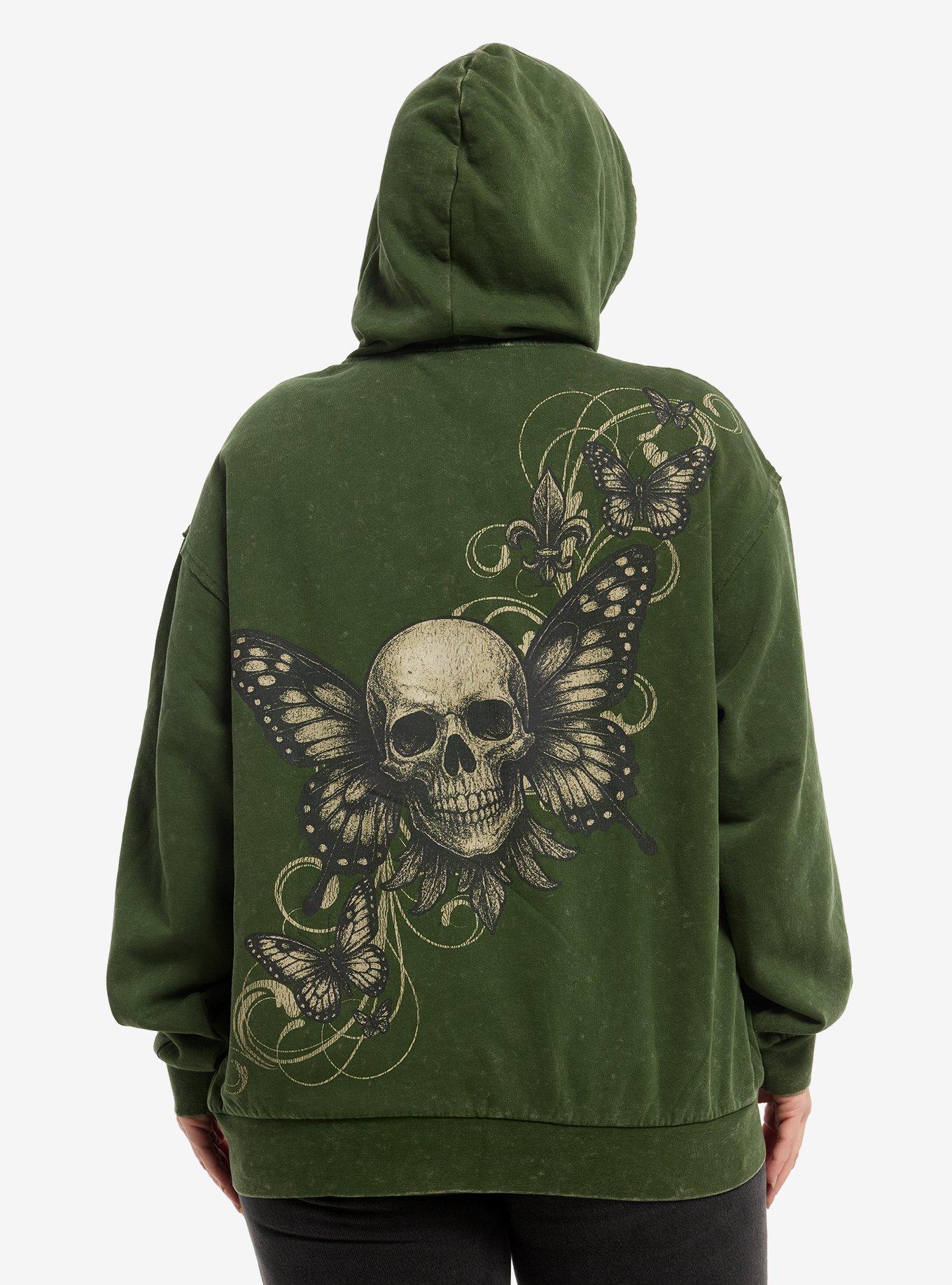 Thorn & Fable Green Skull Butterfly Girls Oversized Hoodie Plus Size, , hi-res