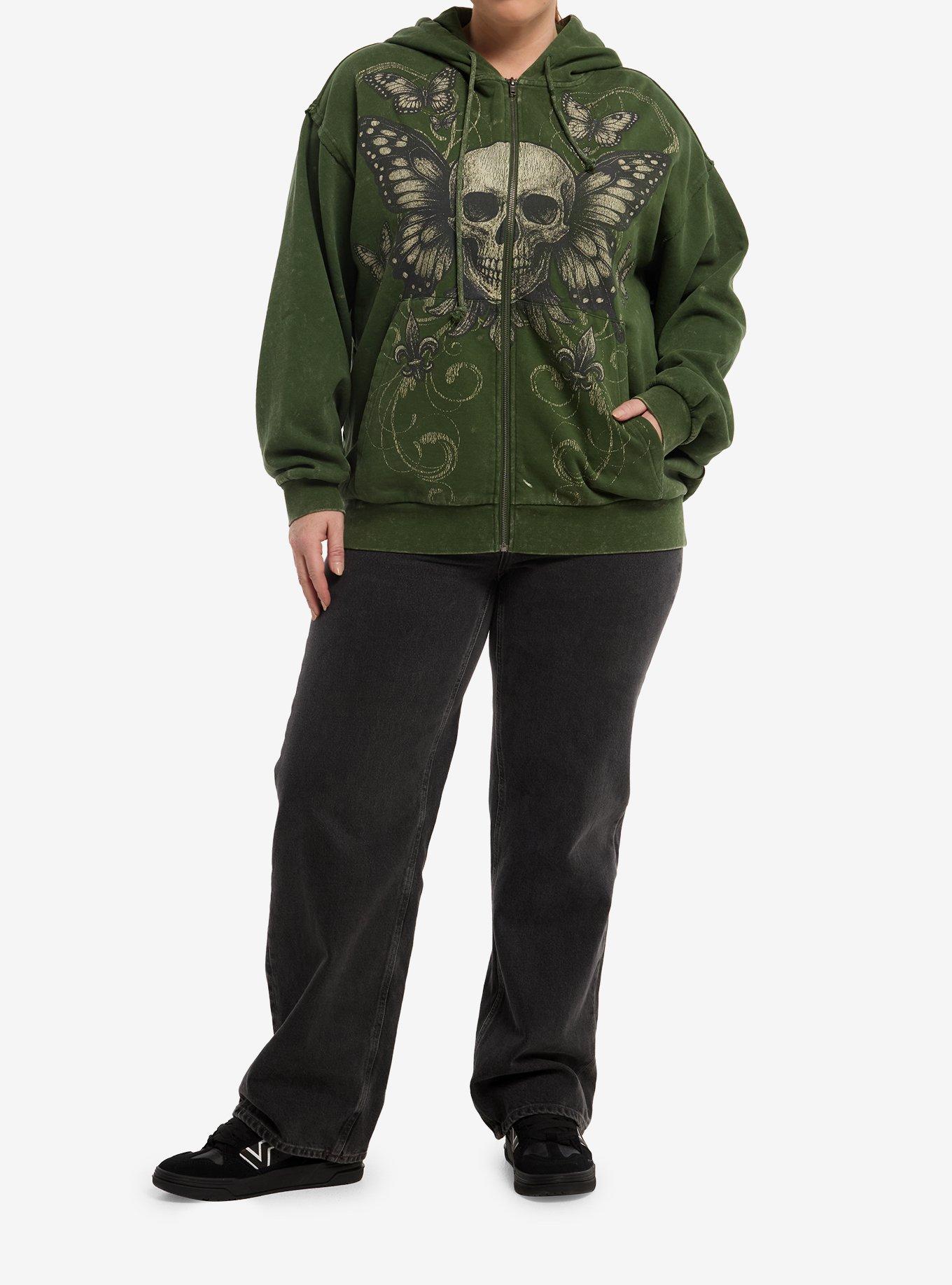 Thorn & Fable Green Skull Butterfly Girls Oversized Hoodie Plus Size, MULTI, alternate