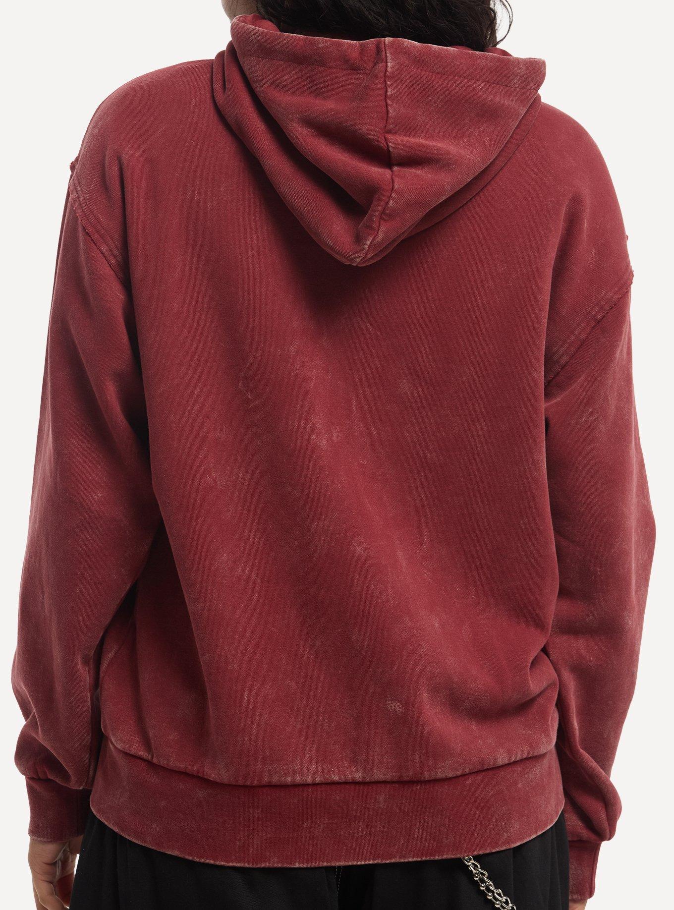 Social Collision Burgundy Winged Skull Girls Oversized Hoodie, , hi-res