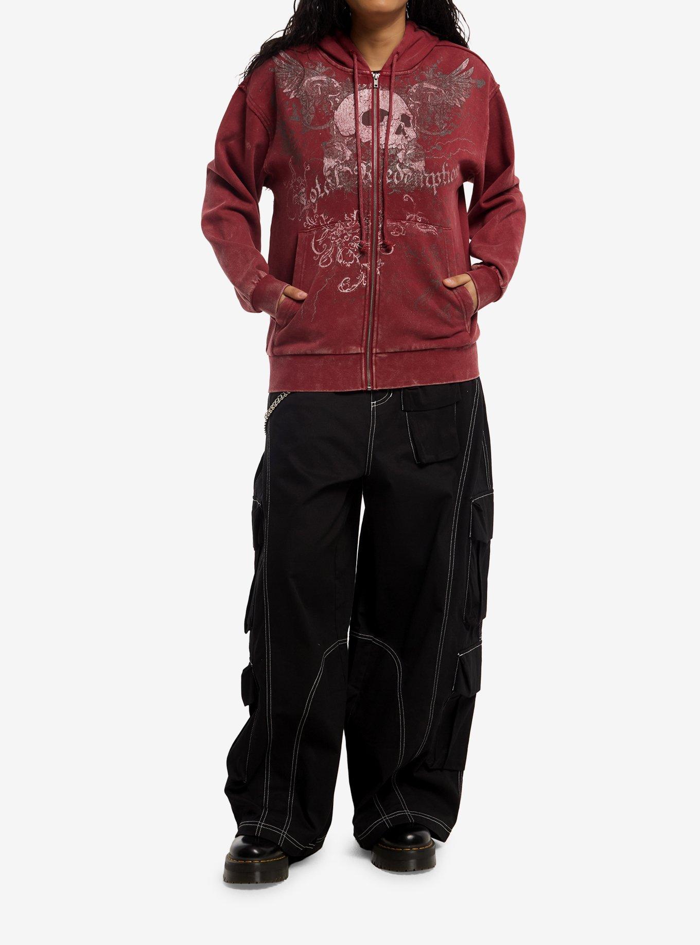 Social Collision Burgundy Winged Skull Girls Oversized Hoodie, MULTI, alternate - view 3