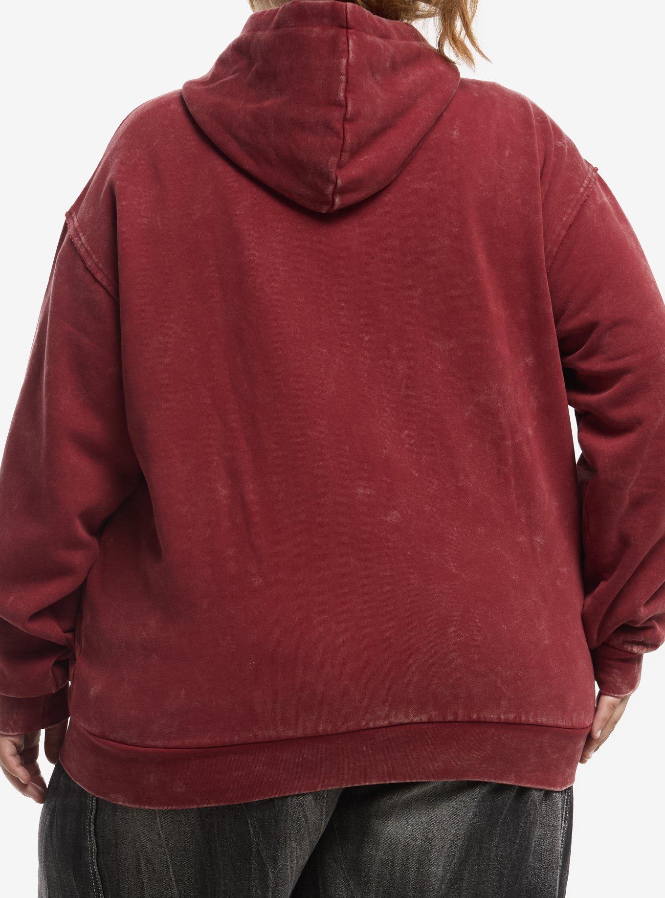 Social Collision Burgundy Winged Skull Girls Oversized Hoodie Plus Size, , hi-res