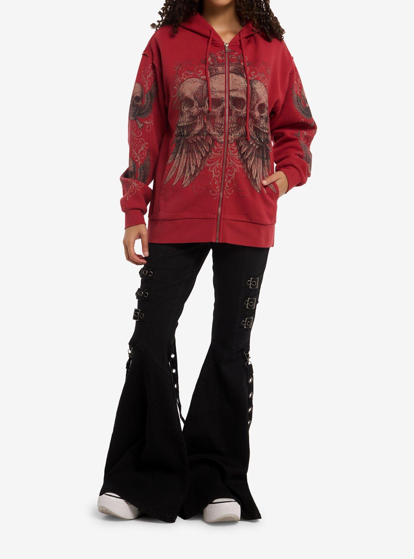 Social Collision Triple Skull Girls Oversized Hoodie, MULTI, alternate