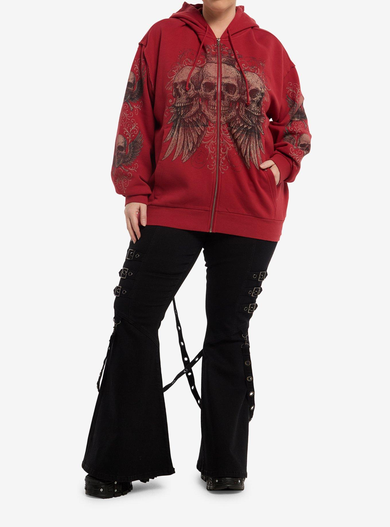 Social Collision Triple Skull Girls Oversized Hoodie Plus Size, MULTI, alternate