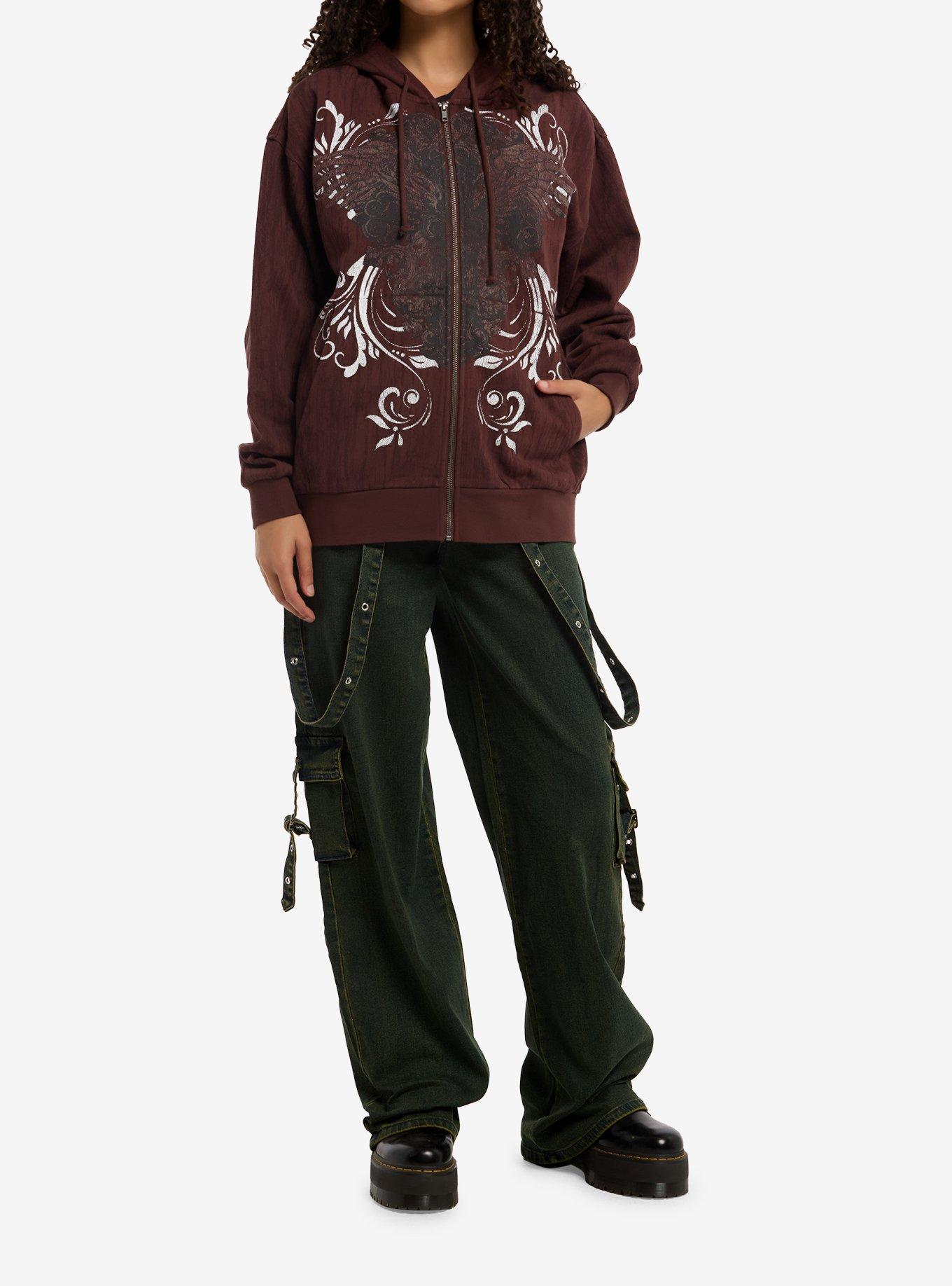 Social Collision Brown Winged Cross Girls Oversized Hoodie, MULTI, alternate