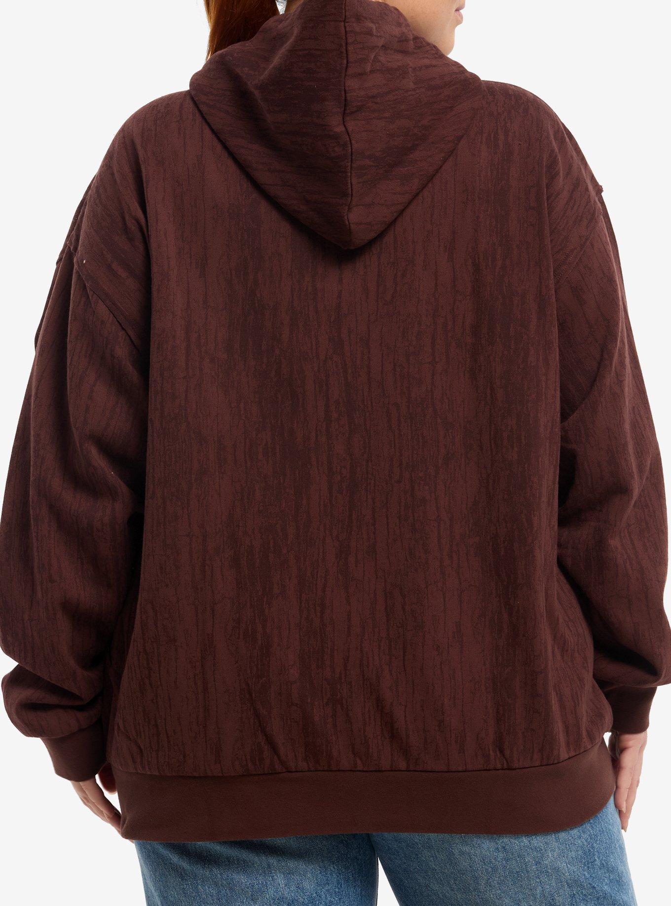 Social Collision Brown Winged Cross Girls Oversized Hoodie Plus Size, , hi-res