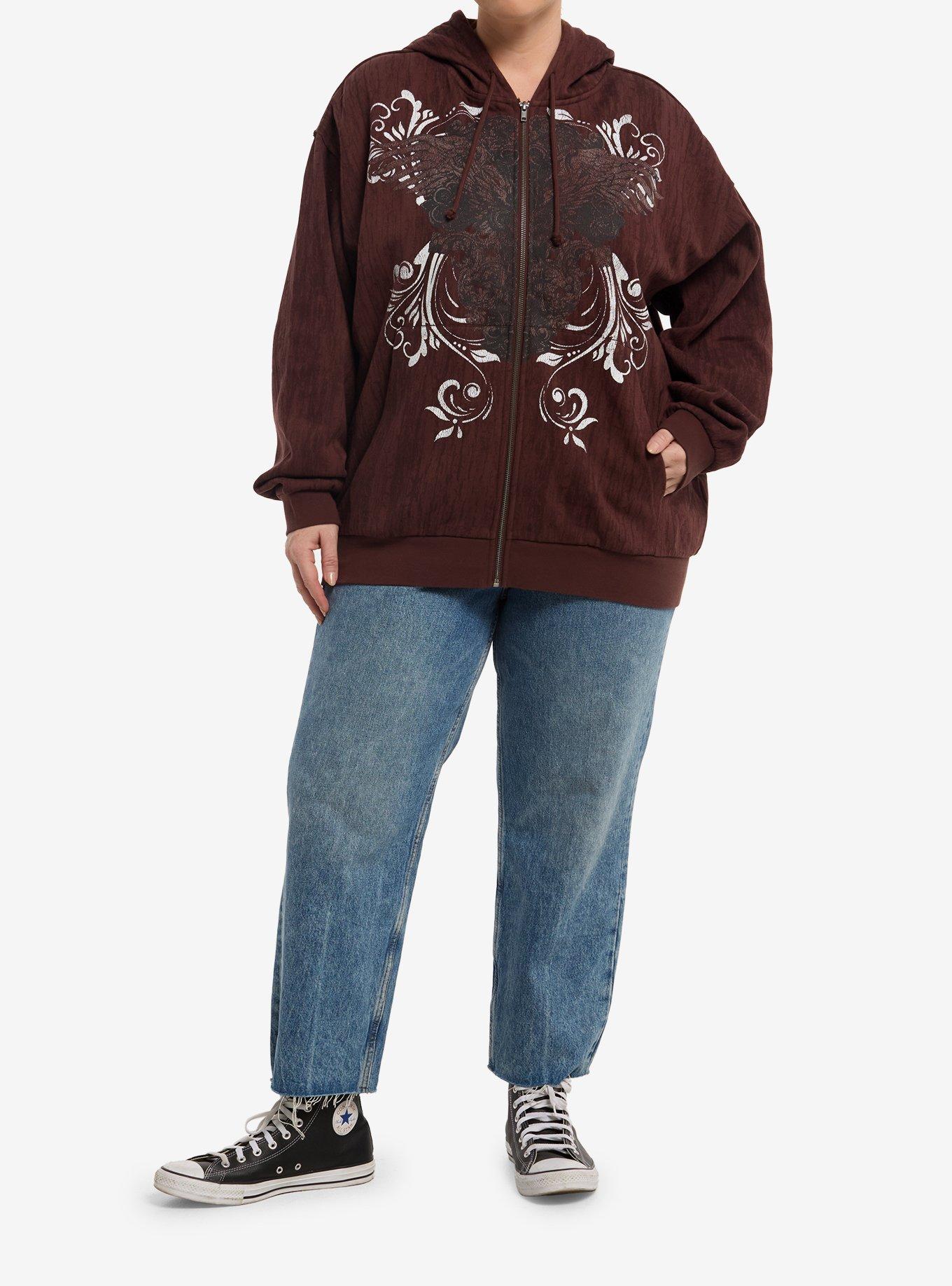 Social Collision Brown Winged Cross Girls Oversized Hoodie Plus Size, MULTI, alternate