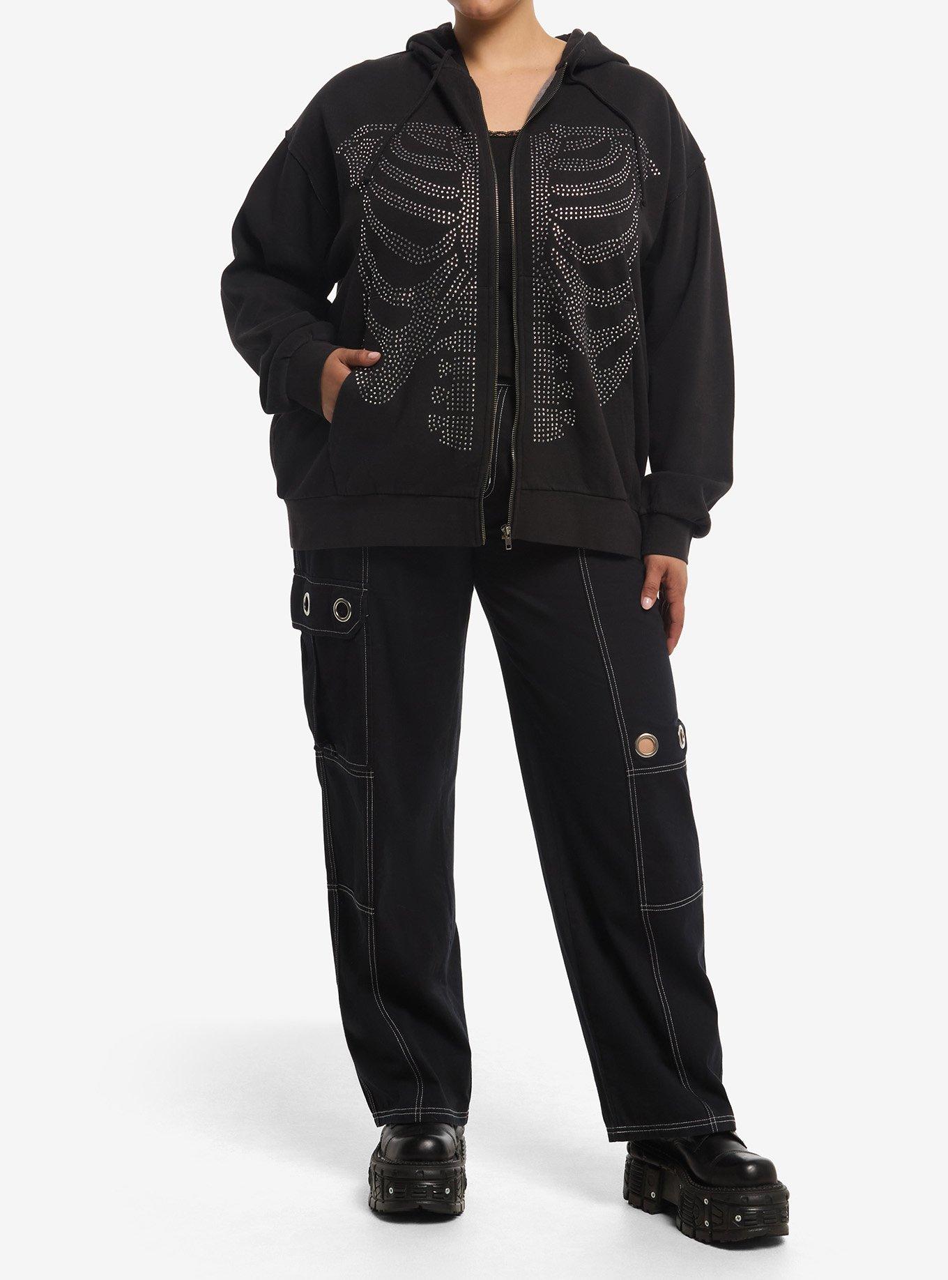 Social Collision Rib Cage Rhinestone Girls Hoodie Plus Size, MULTI, alternate - view 3