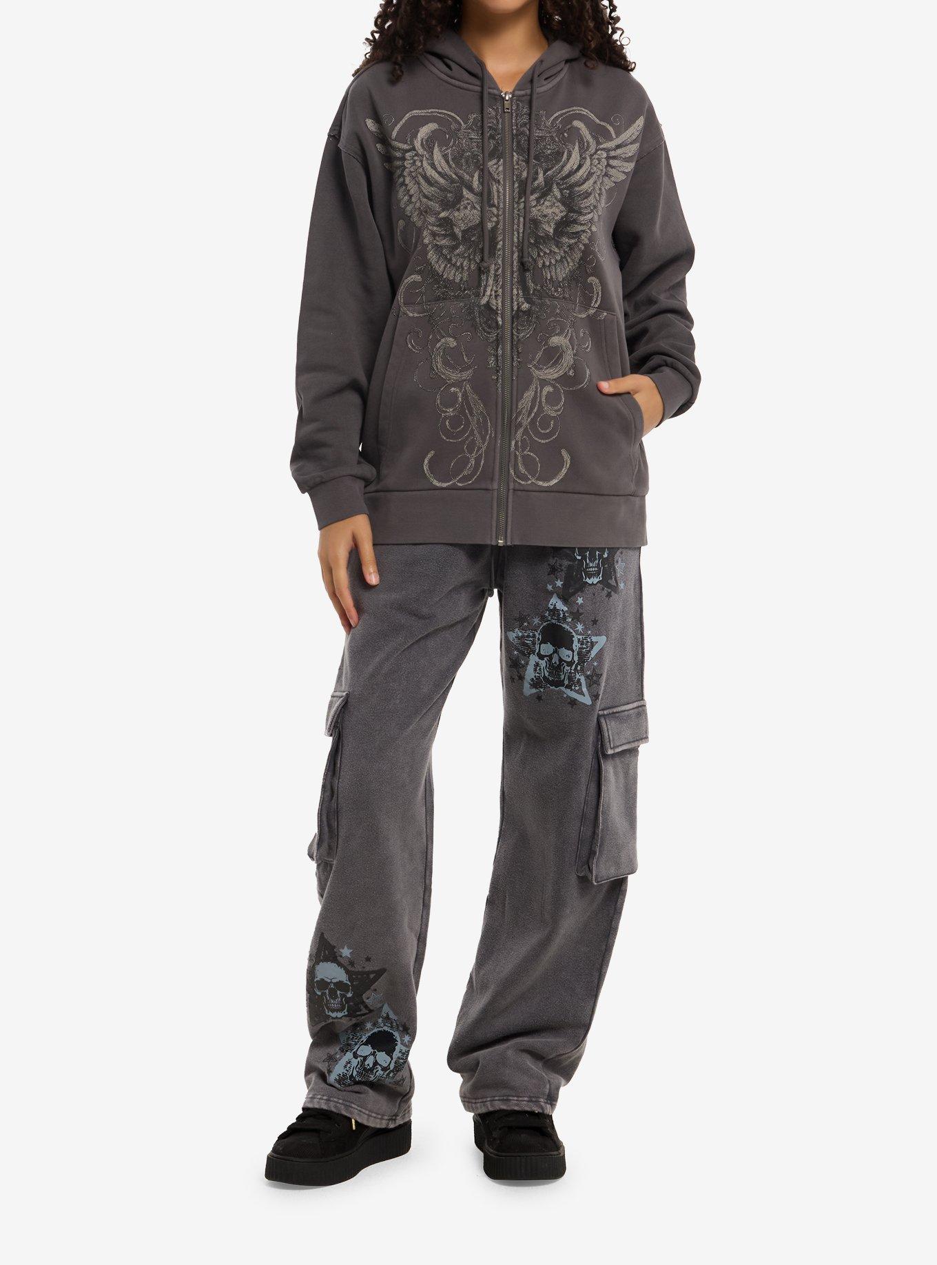 Social Collision Grey Winged Cross Girls Oversized Hoodie, MULTI, alternate