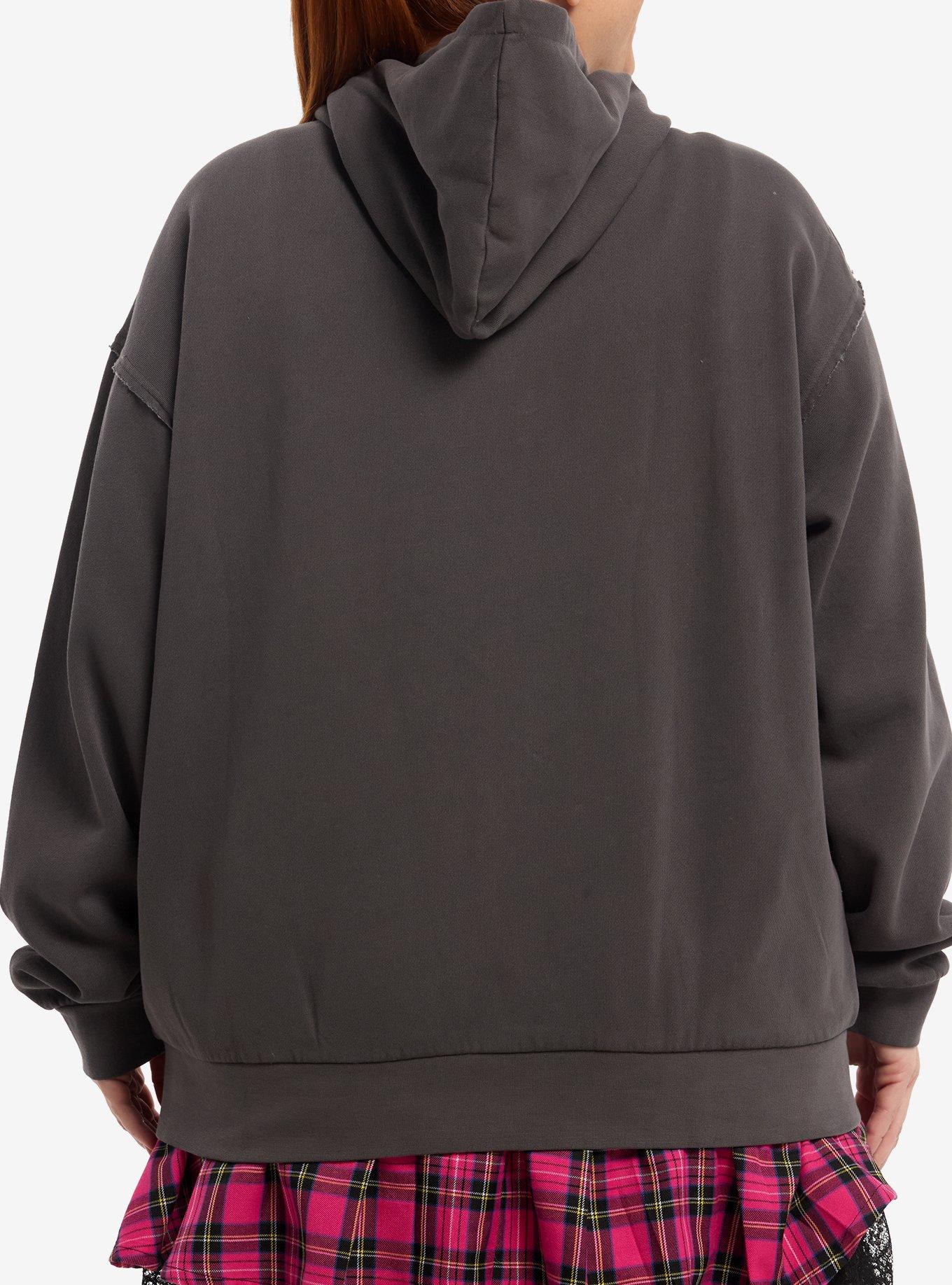 Social Collision Grey Winged Cross Girls Oversized Hoodie Plus Size, , hi-res