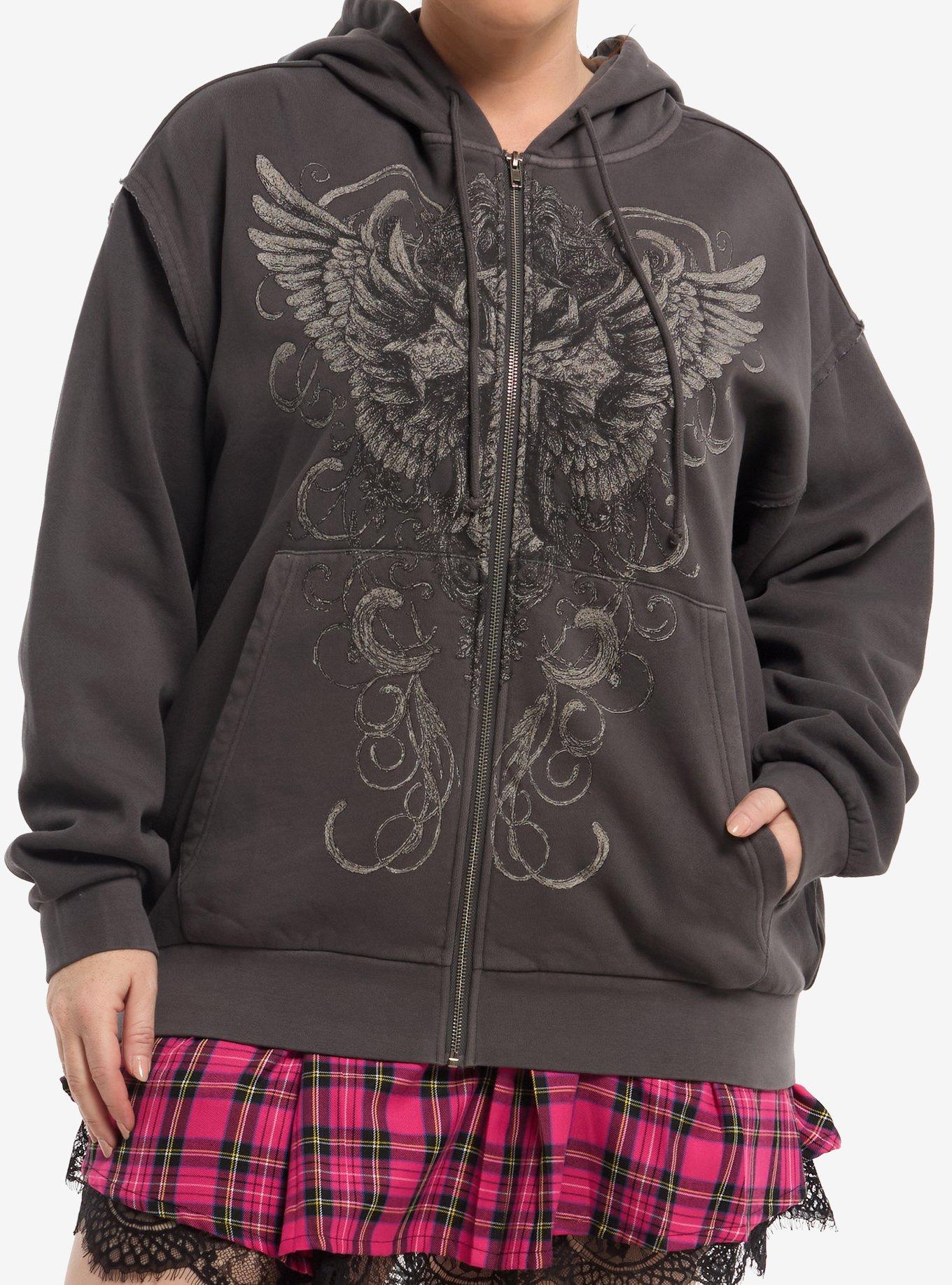 Social Collision Grey Winged Cross Girls Oversized Hoodie Plus Size, MULTI, alternate