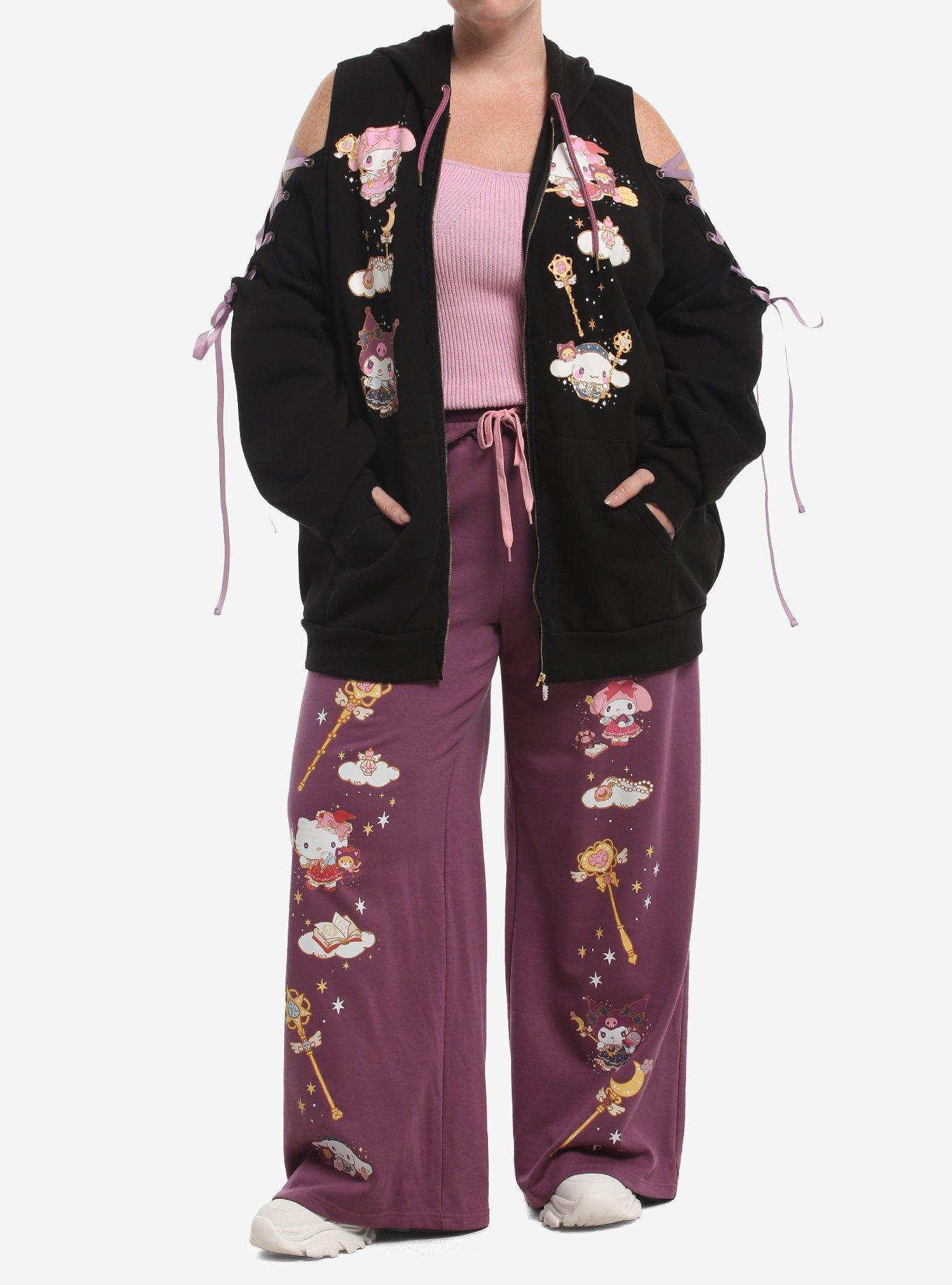 Hello Kitty And Friends Magic Lace-Up Girls Cold-Shoulder Hoodie Plus Size, MULTI, alternate - view 3