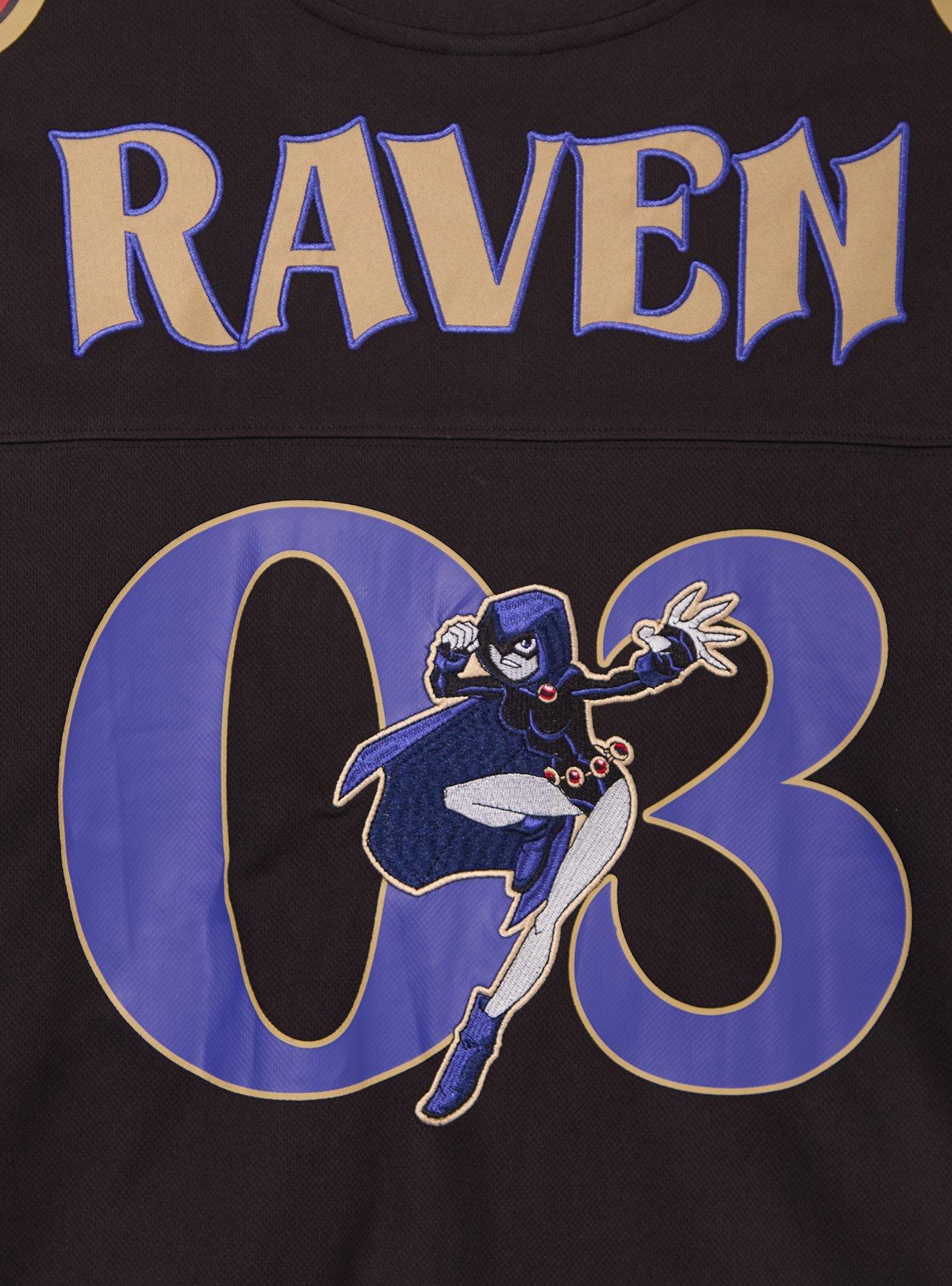 DC Comics Teen Titans Raven Women's Plus Size Cropped Football Jersey - BoxLunch Exclusive, DARK BLUE, alternate - view 4
