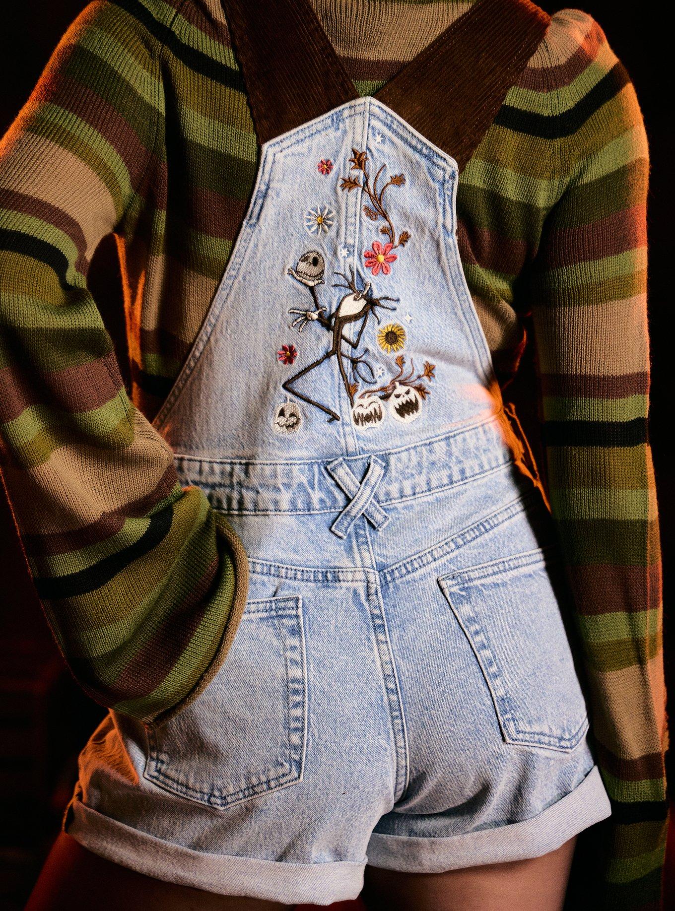 Her Universe Disney The Nightmare Before Christmas Floral Shortalls, LIGHT WASH, alternate - view 5