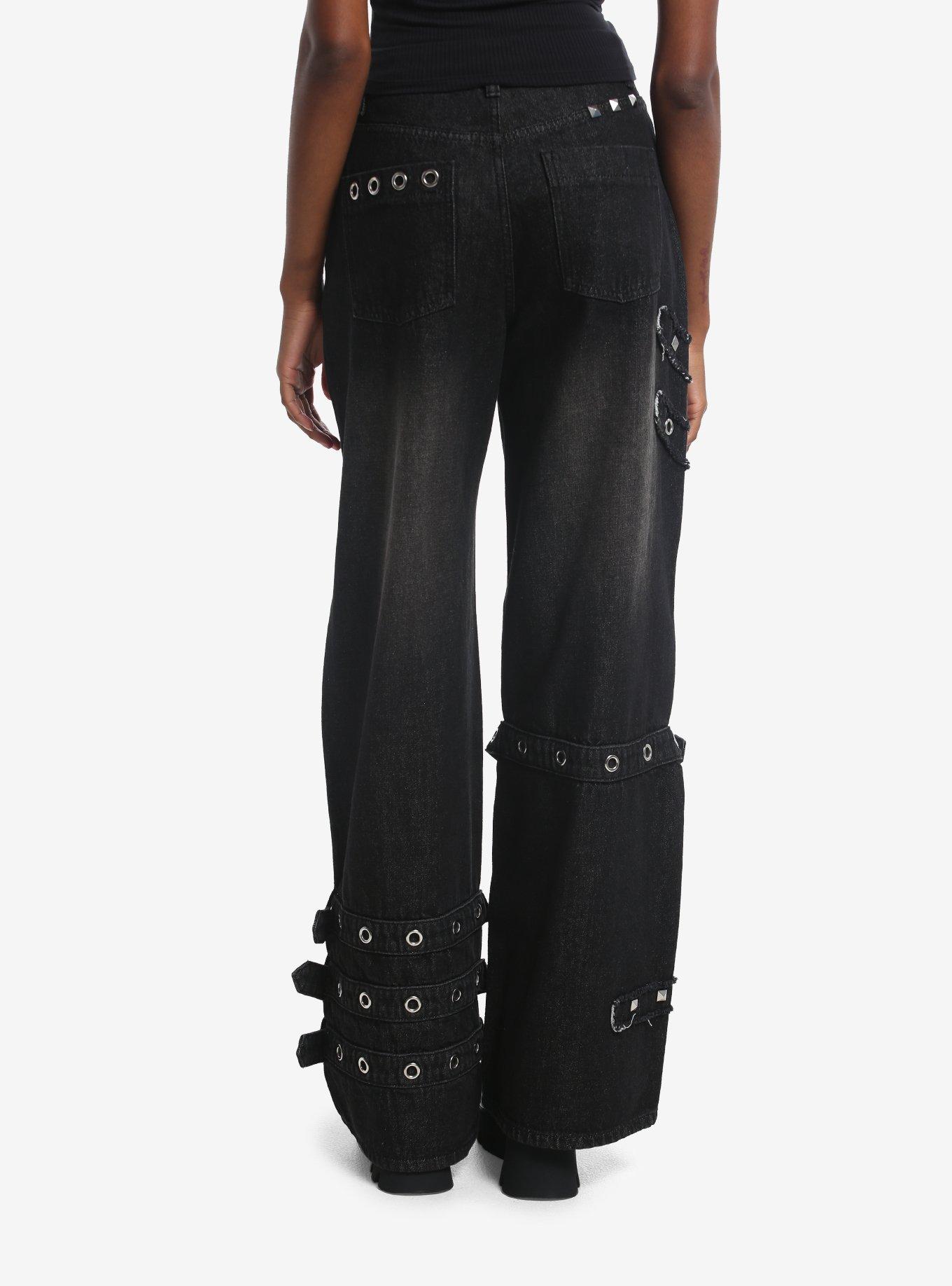 Social Collision Grommet Strap Stud Wide Leg Jeans, , hi-res