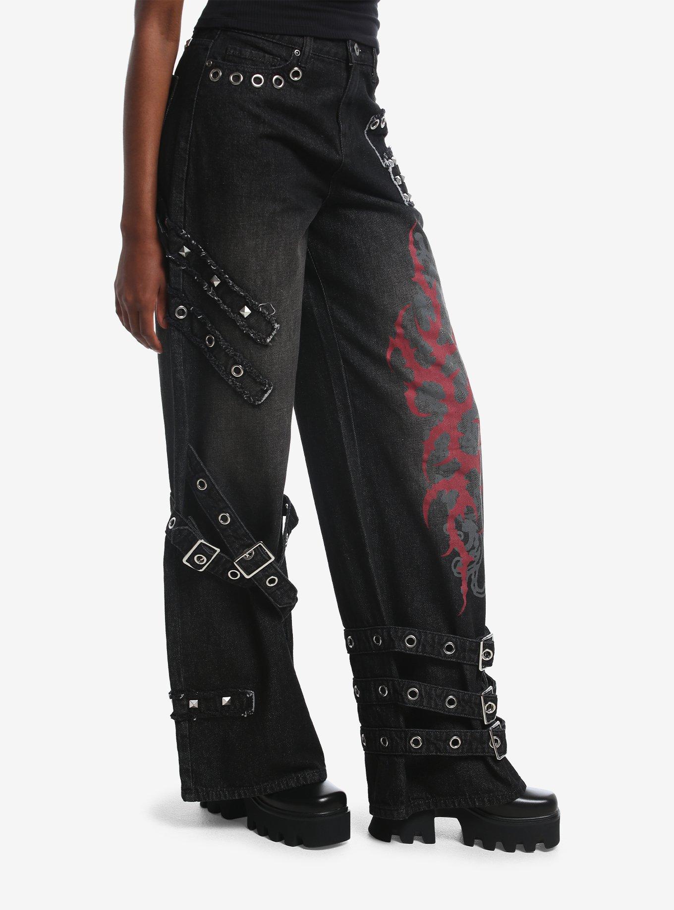 Social Collision Grommet Strap Stud Wide Leg Jeans, MULTI, alternate - view 3