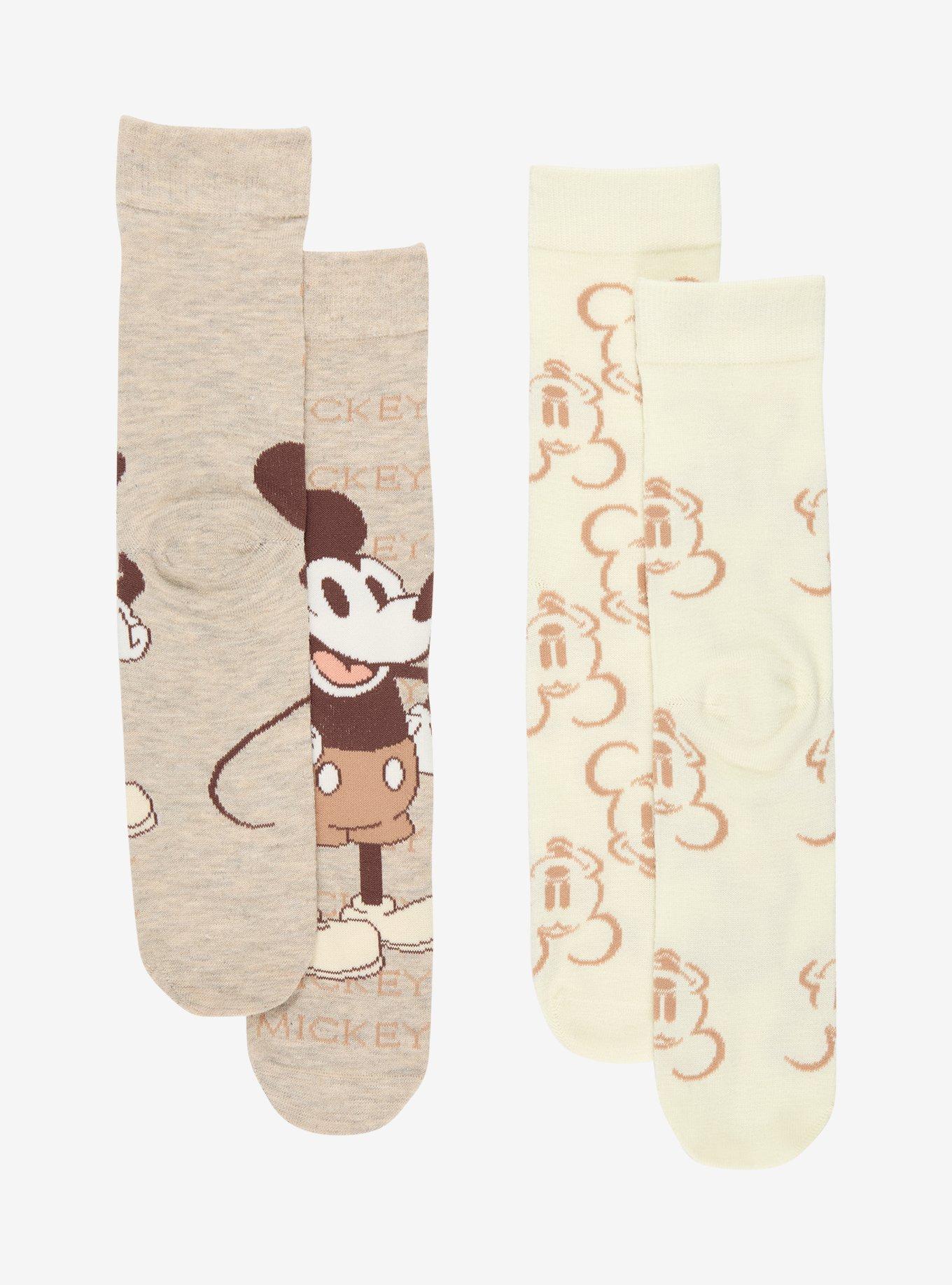 Disney Mickey Mouse Beige Icons Crew Sock Set, , hi-res