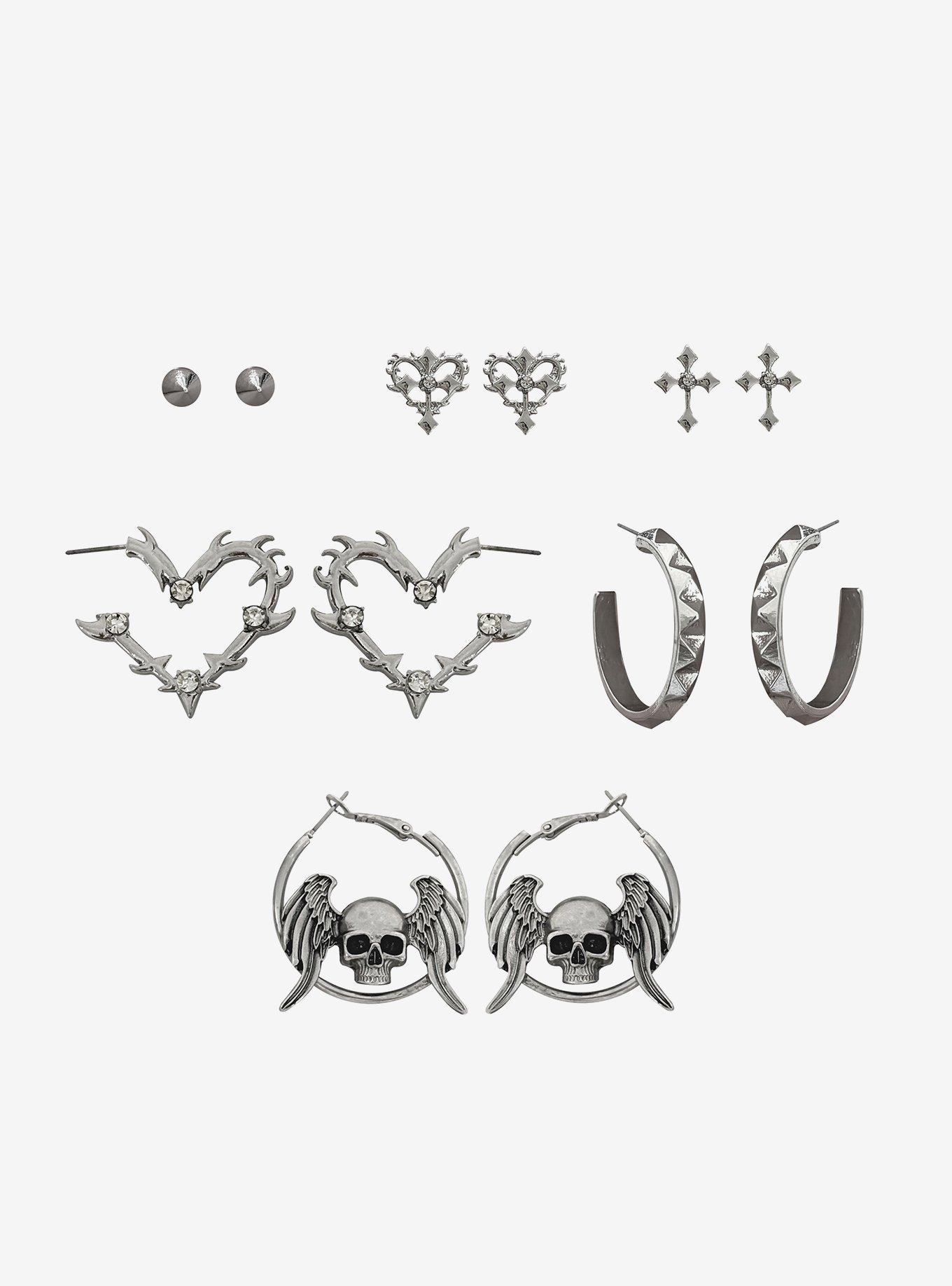 Social Collision Skull Cross Spike Earring Set, , hi-res