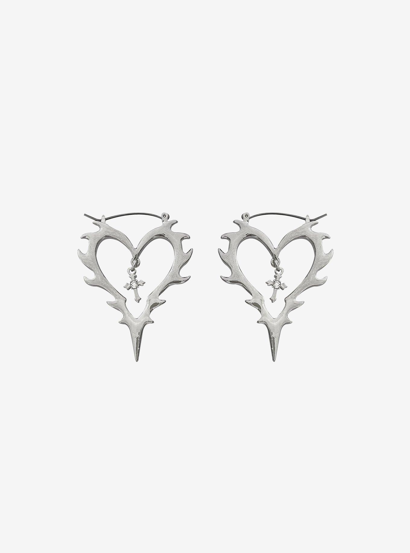 Social Collision Flame Heart Hoop Earrings, , hi-res