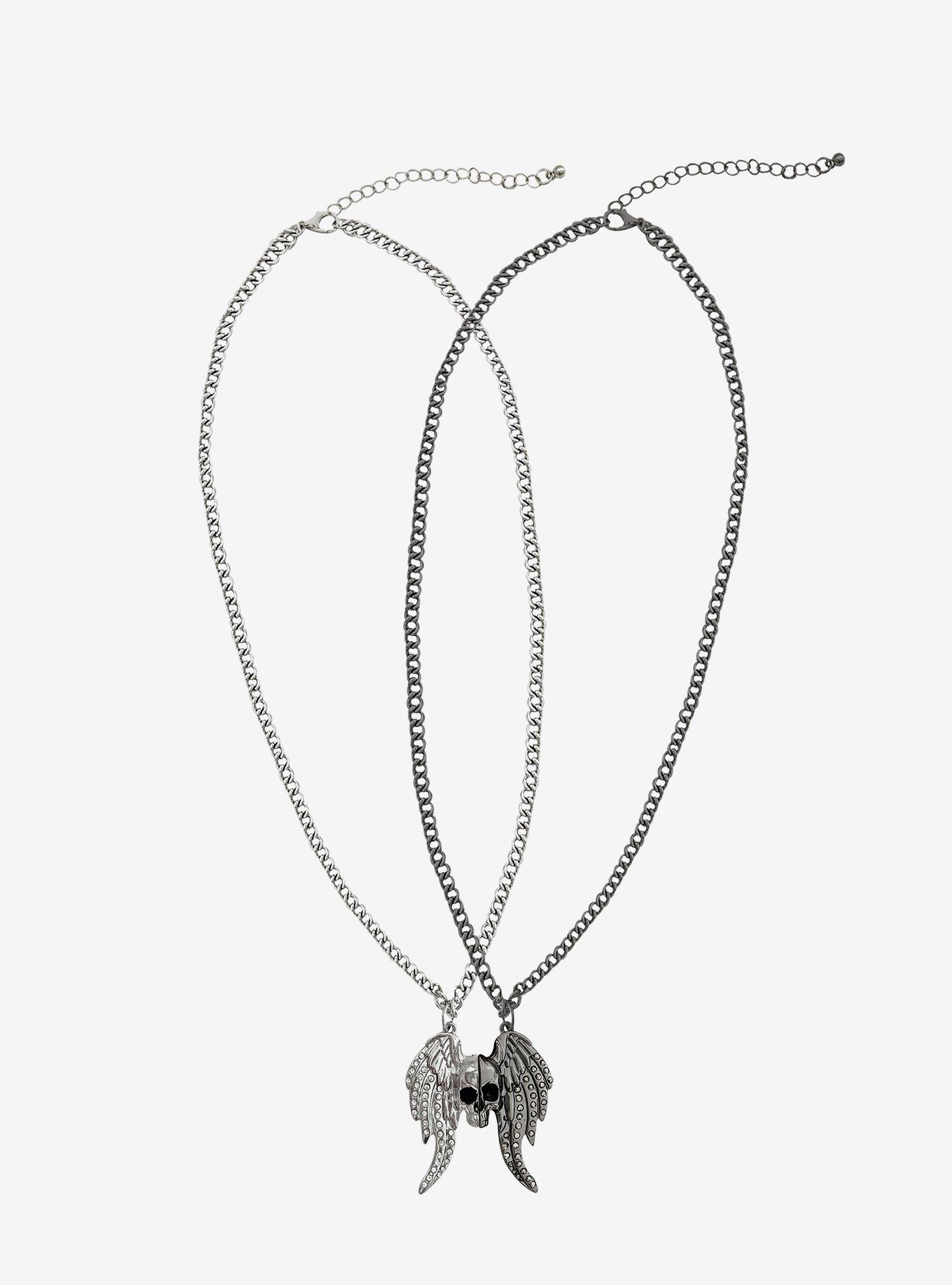 Social Collision Winged Skull Best Friend Necklace Set, , hi-res