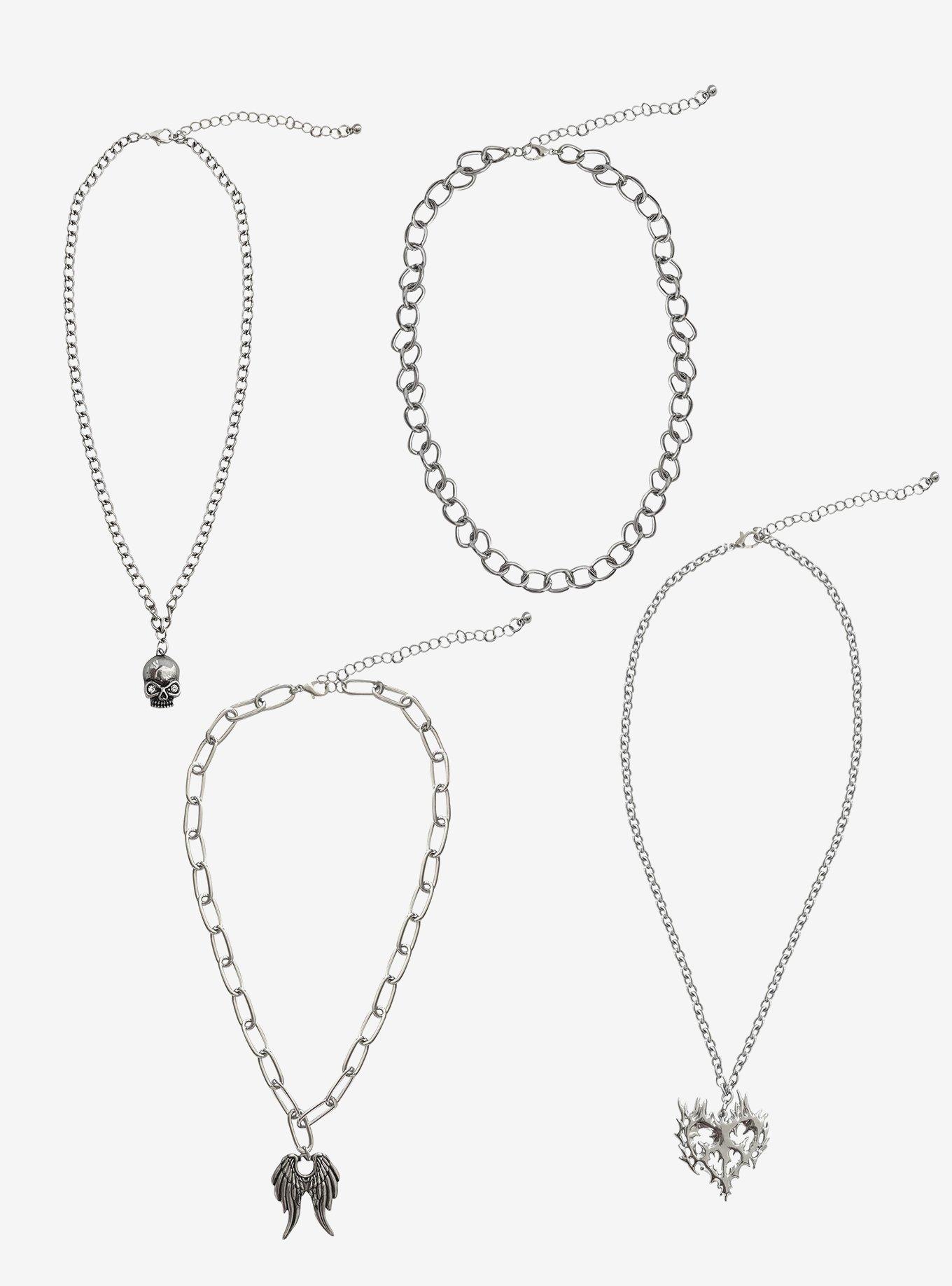 Social Collision Cyber Heart Skull Necklace Set, , hi-res
