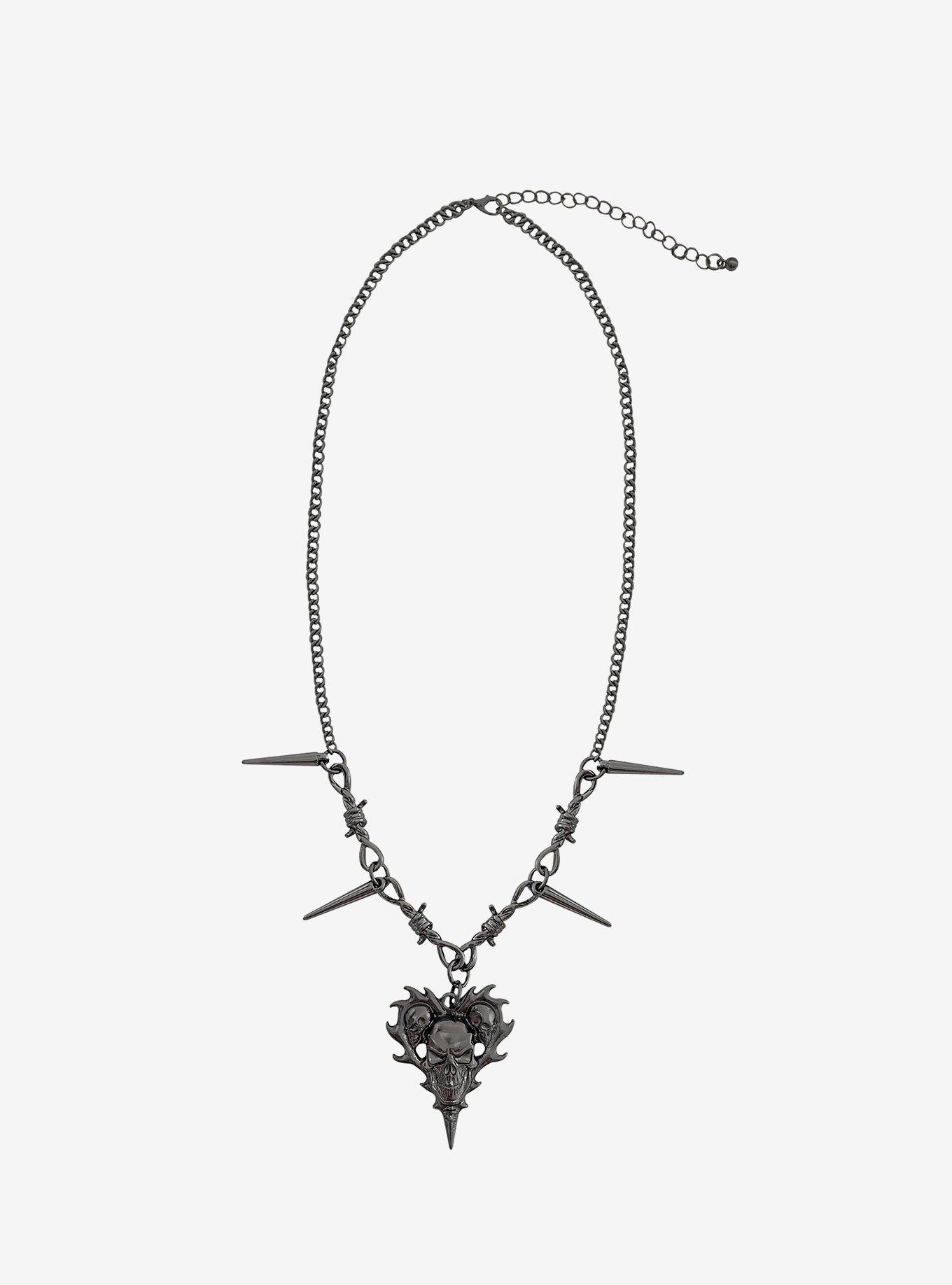 Social Collision Skull Flame Heart Necklace, , hi-res