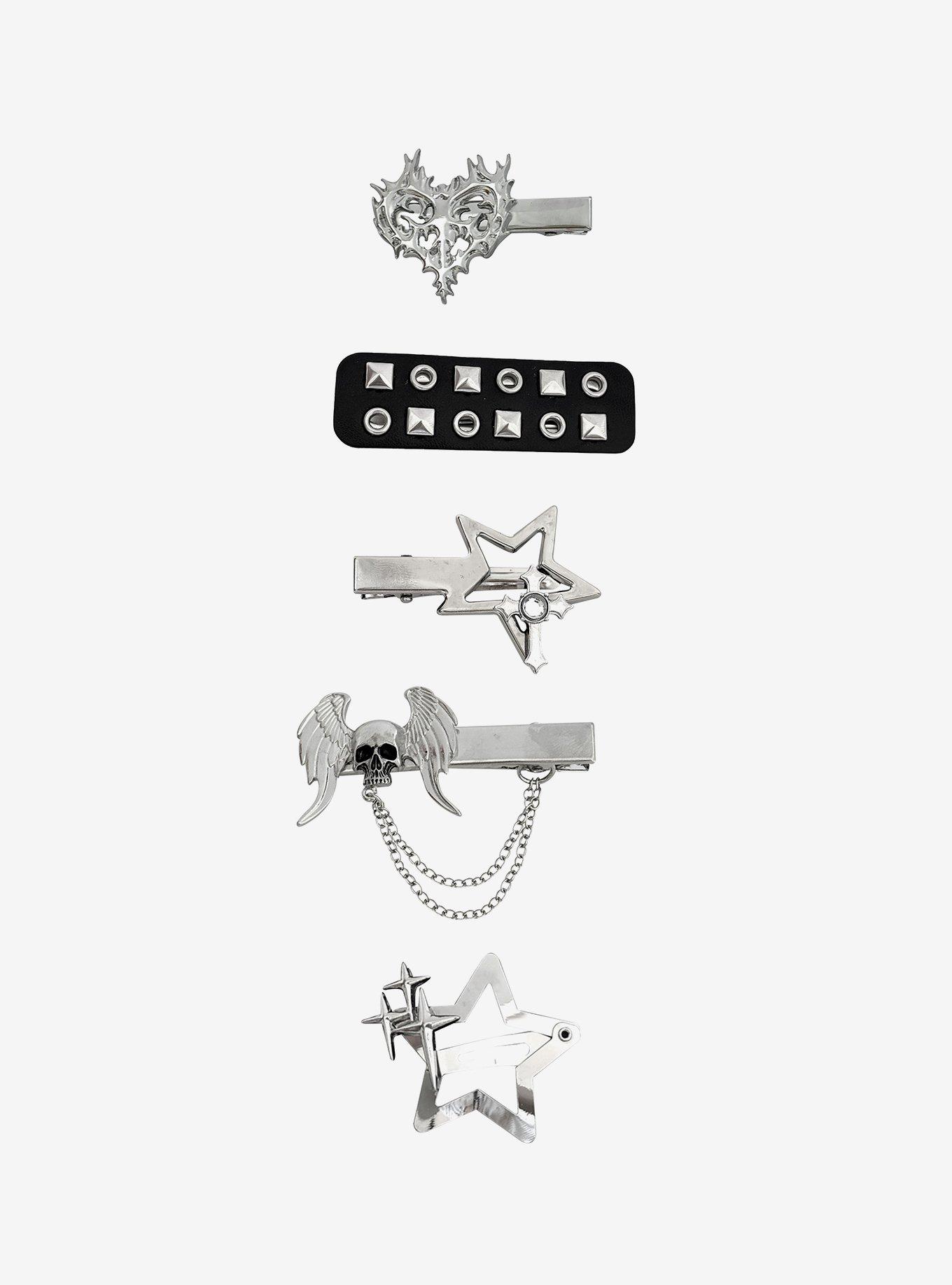 Social Collision Cyber Heart Skull Star Hair Clip Set, , hi-res