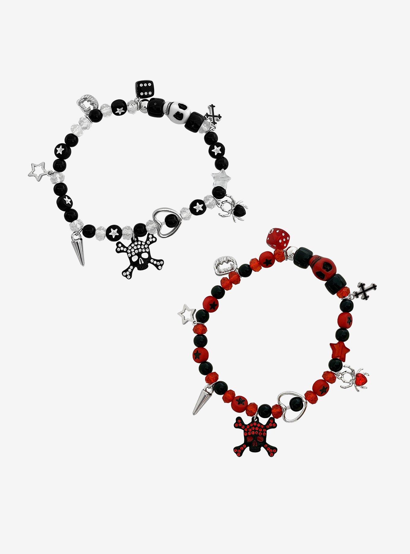Emo Skull Charms Best Friend Bead Bracelet Set, , hi-res