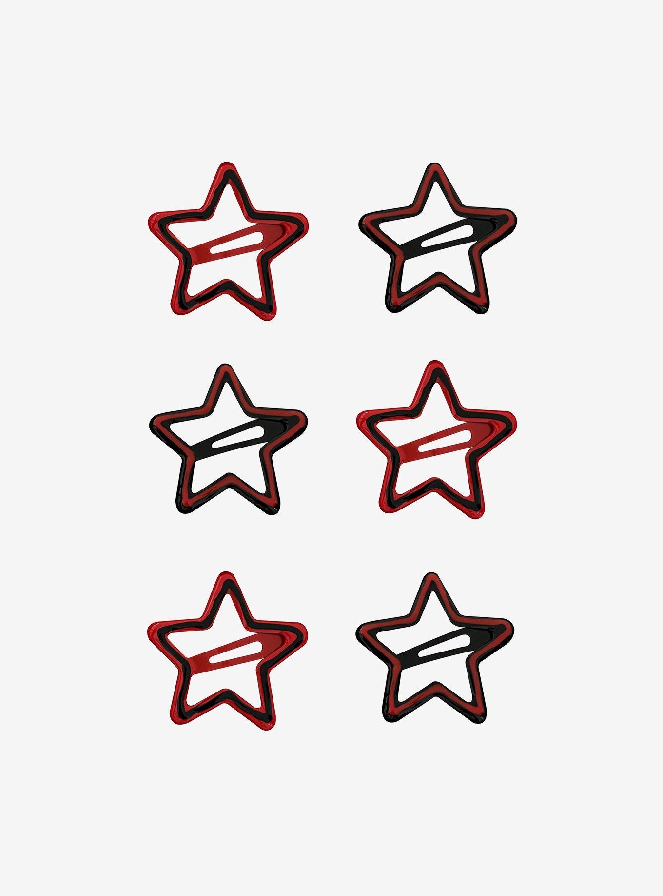 Black & Red Outline Star Hair Clip Set, , hi-res