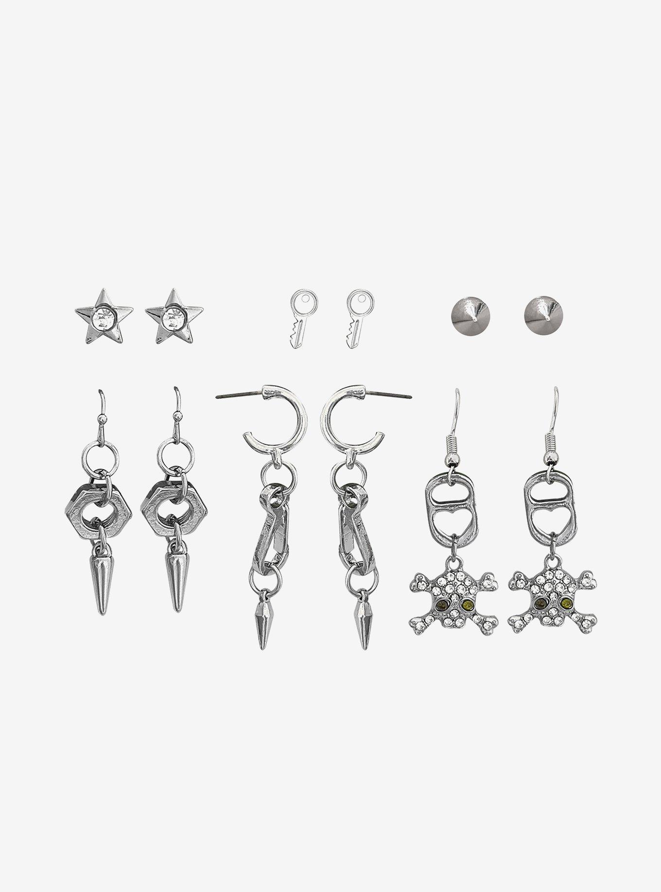 Star Key Skull Hardware Earring Set, , hi-res