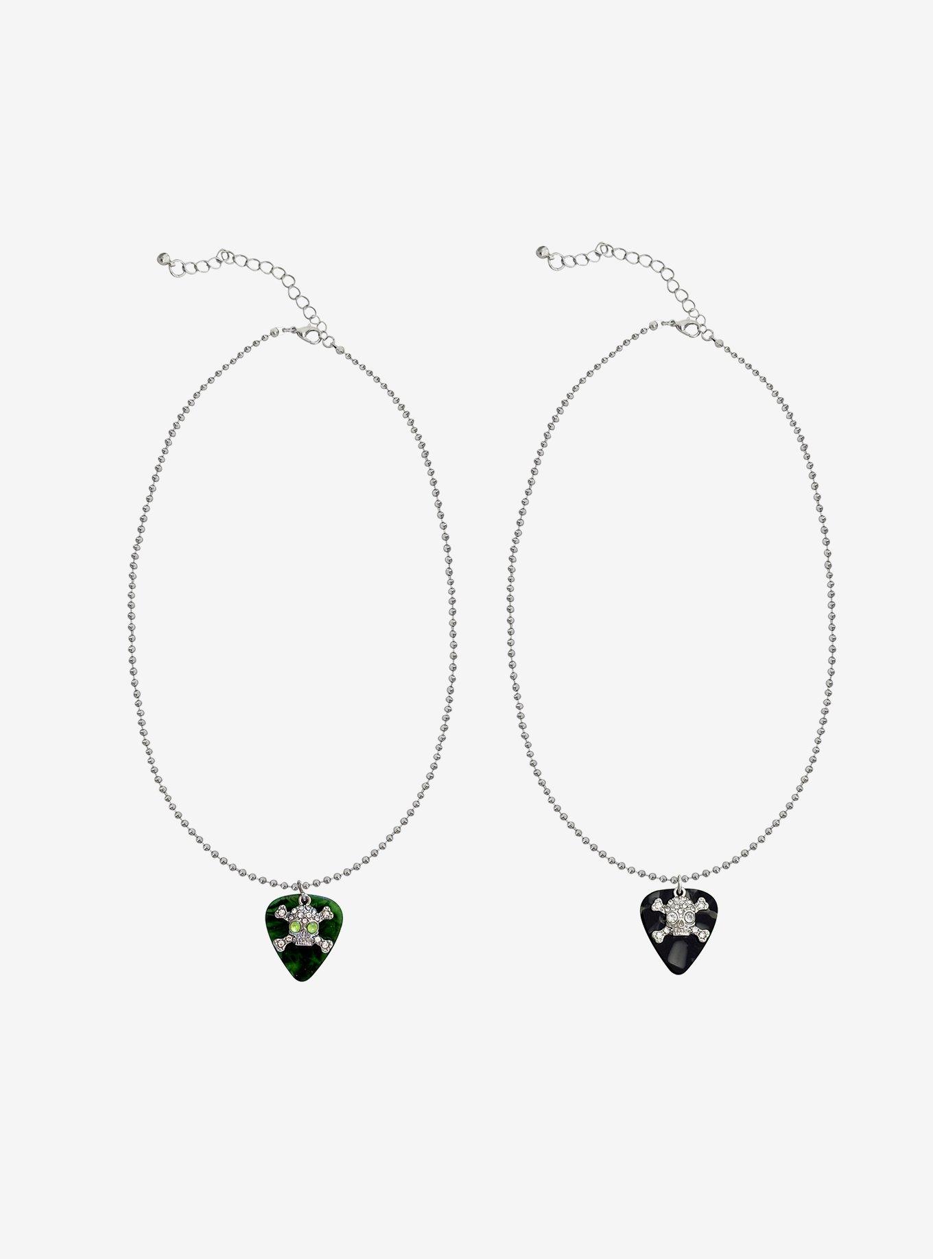 Bling Skull Guitar Pick Best Friend Necklace Set, , hi-res