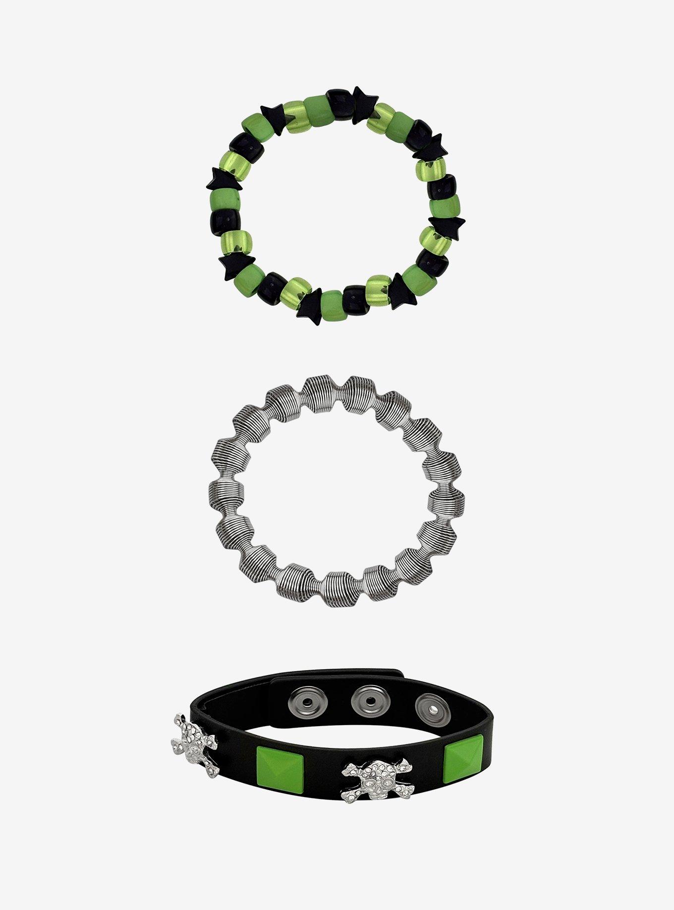 Black & Green Emo Bracelet Set, , hi-res