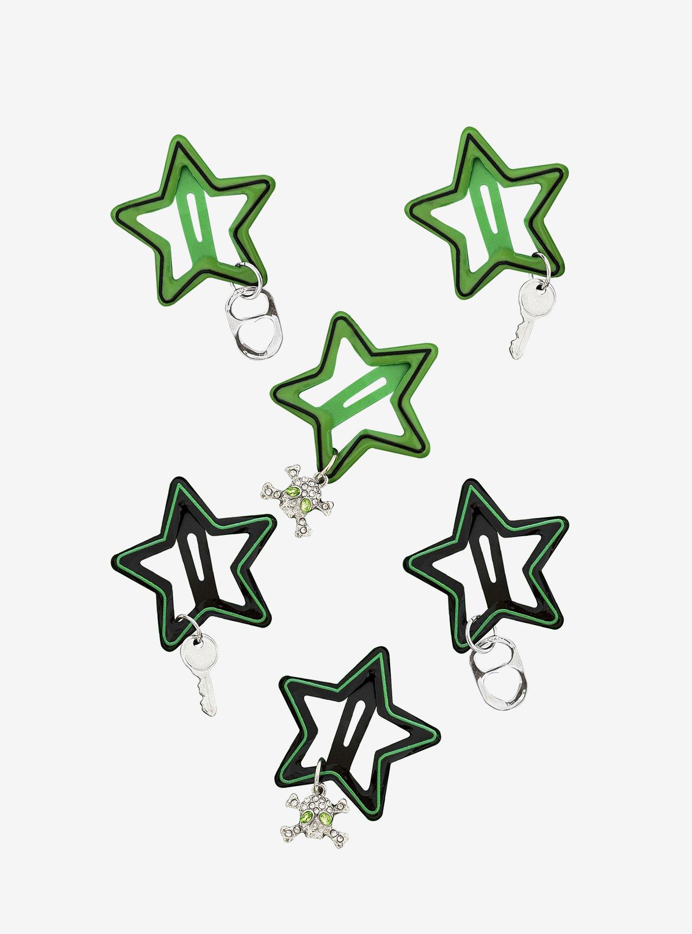 Black & Green Star Hair Clip Set, , hi-res
