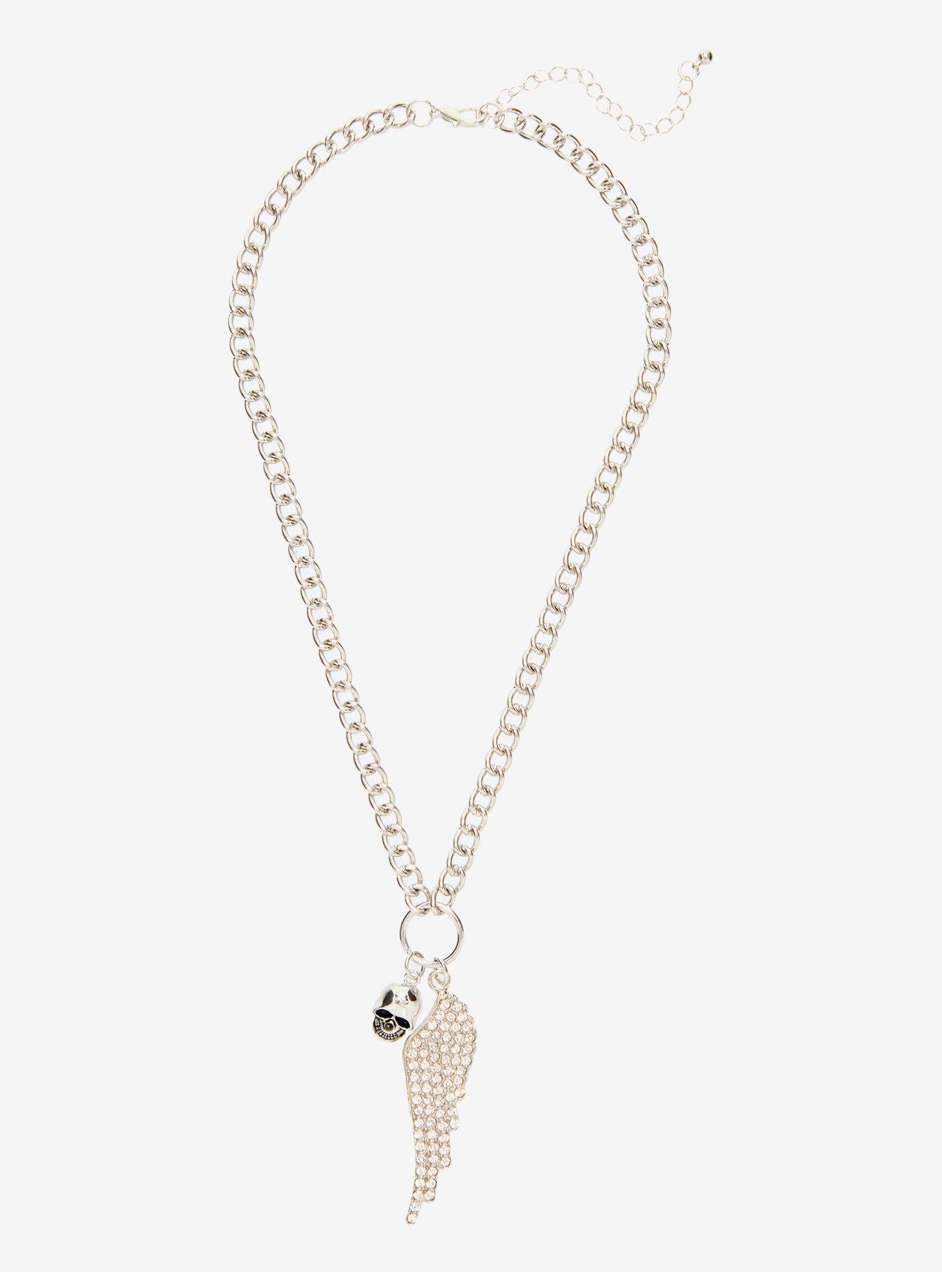 Social Collision Bling Wing Skull Necklace, , hi-res