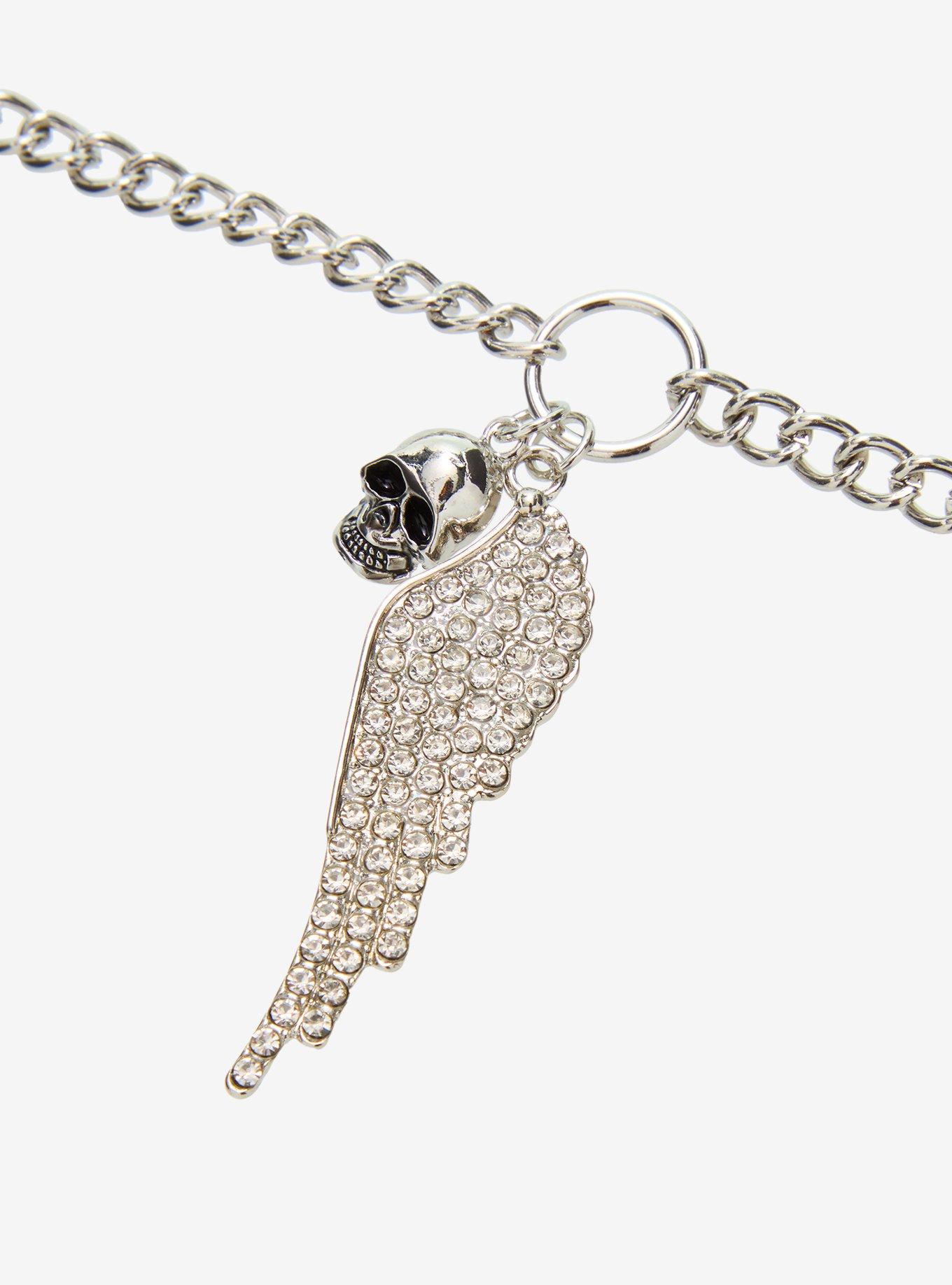 Social Collision Bling Wing Skull Necklace, , alternate