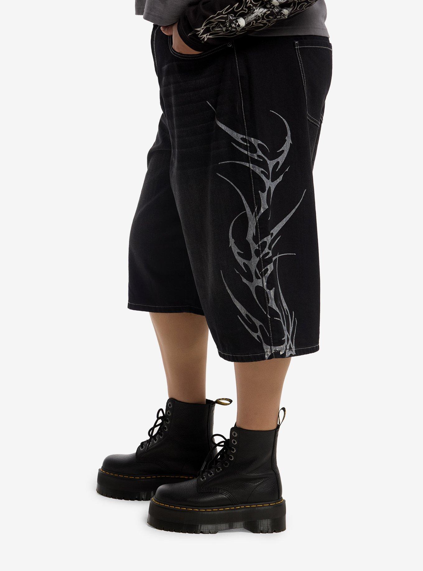 Social Collision Black Cyber Flame Side Chain Jorts Plus Size, MULTI, alternate