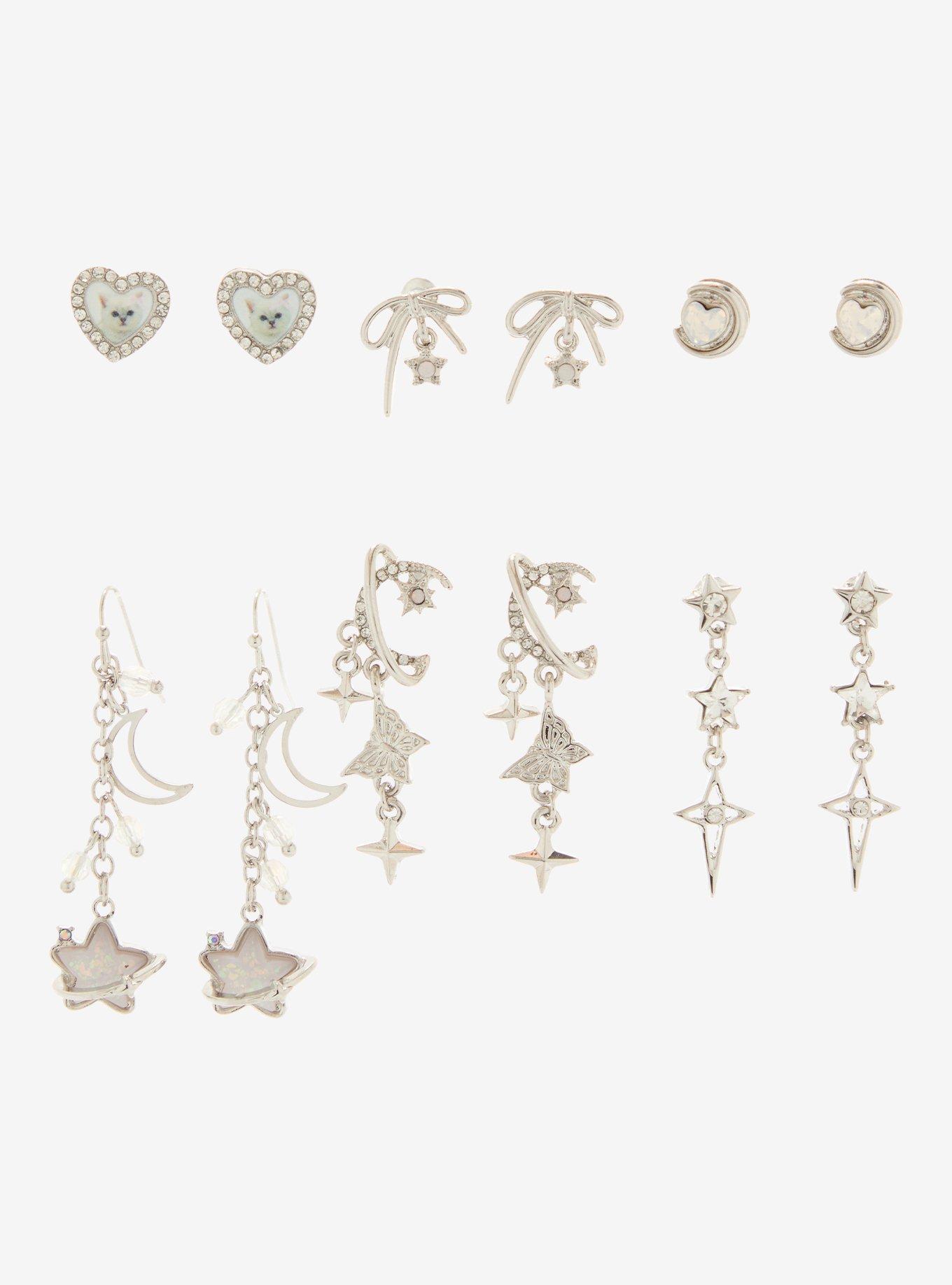 Cosmic Aura Celestial Cat Rhinestone Earring Set, , hi-res