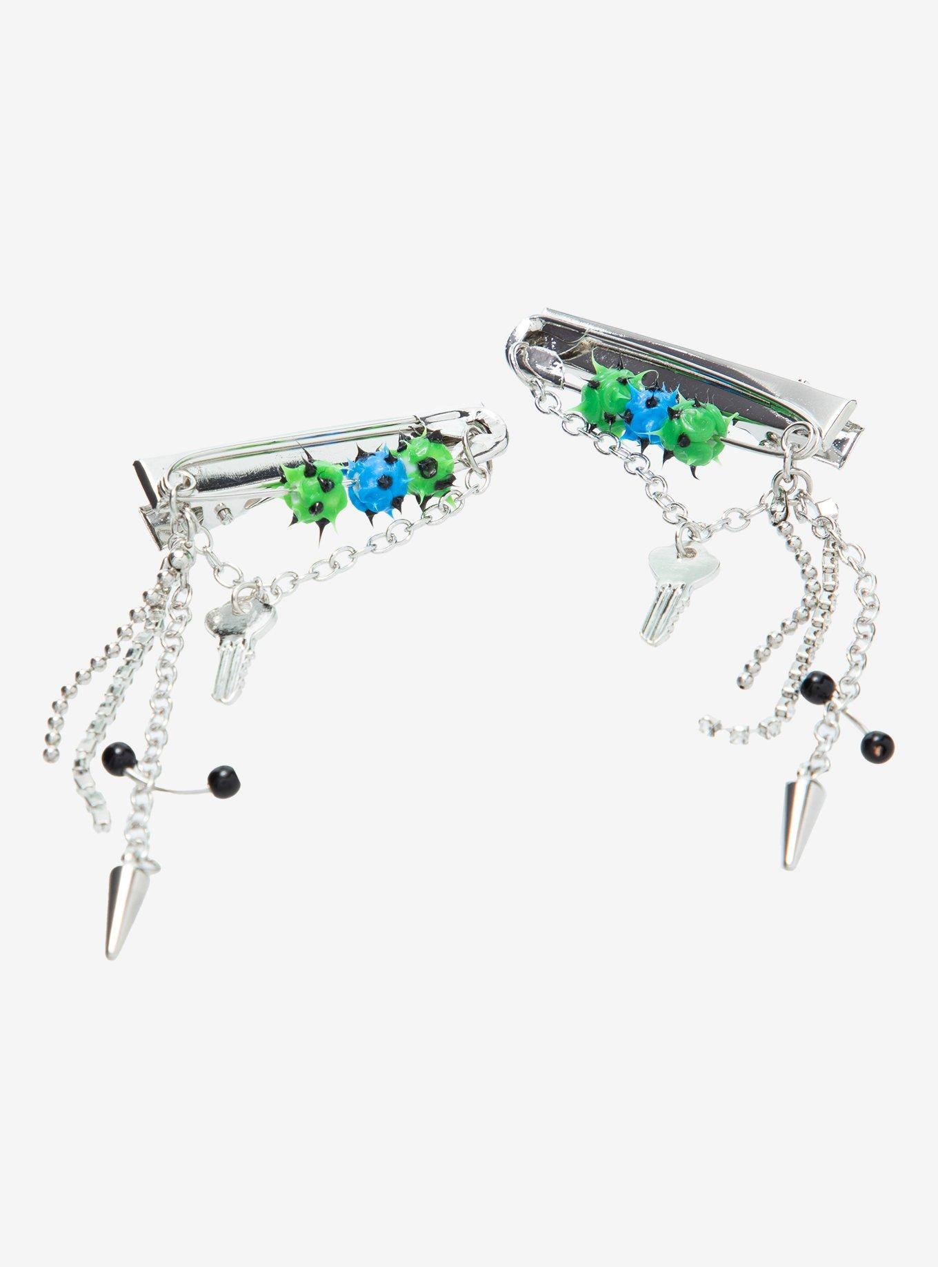 Spike Ball Chain Safety Pin Hair Clip Set, , hi-res