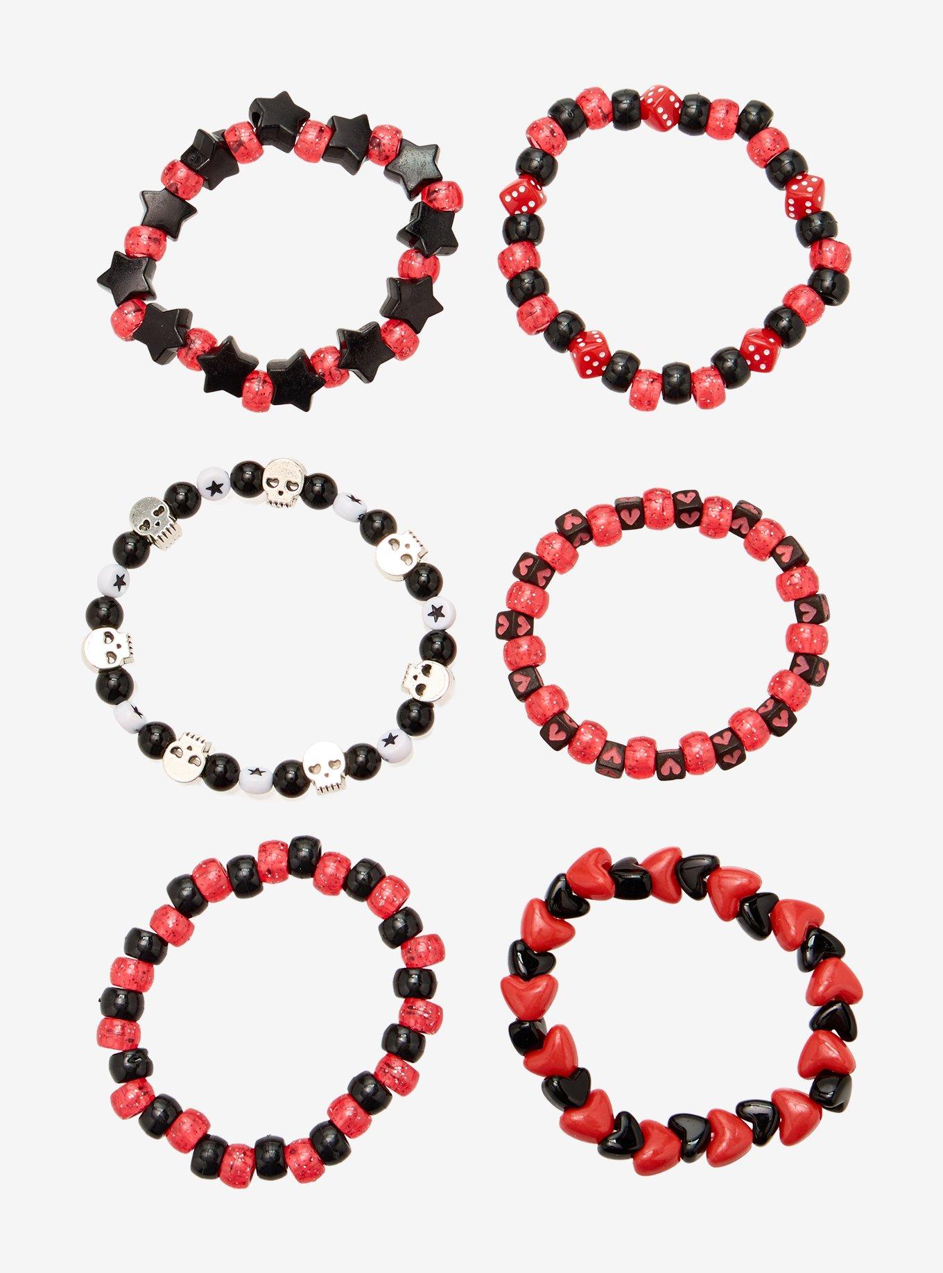 Black & Red Bead Bracelet Set, , hi-res
