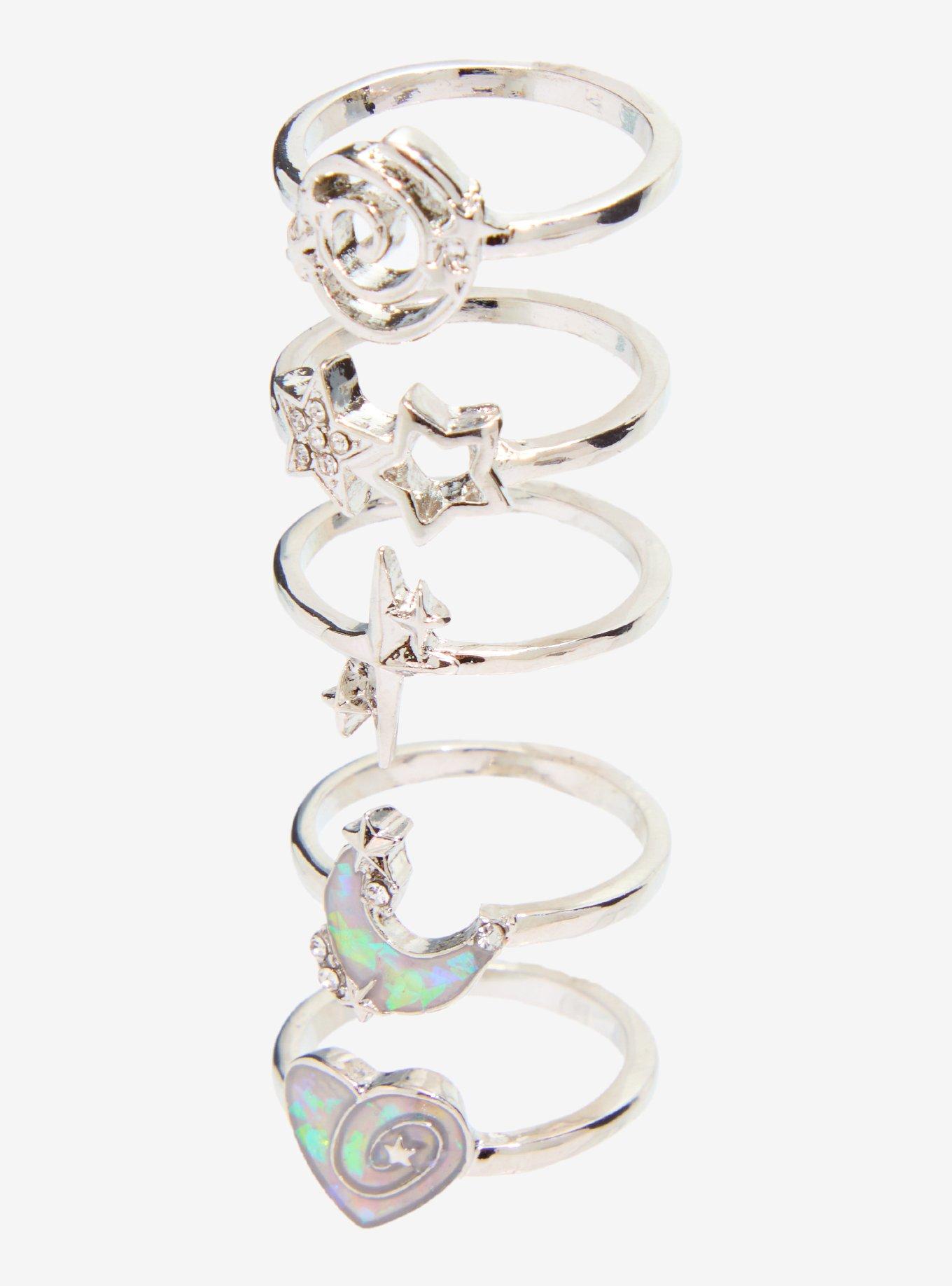 Sweet Society Iridescent Heart Celestial Swirl Ring Set, , alternate