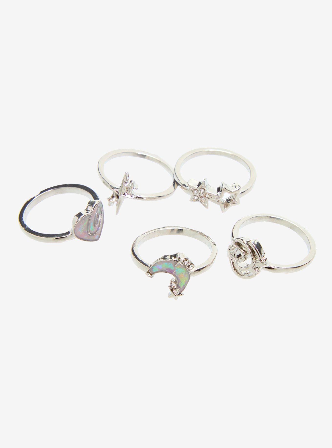 Sweet Society Iridescent Heart Celestial Swirl Ring Set, , alternate
