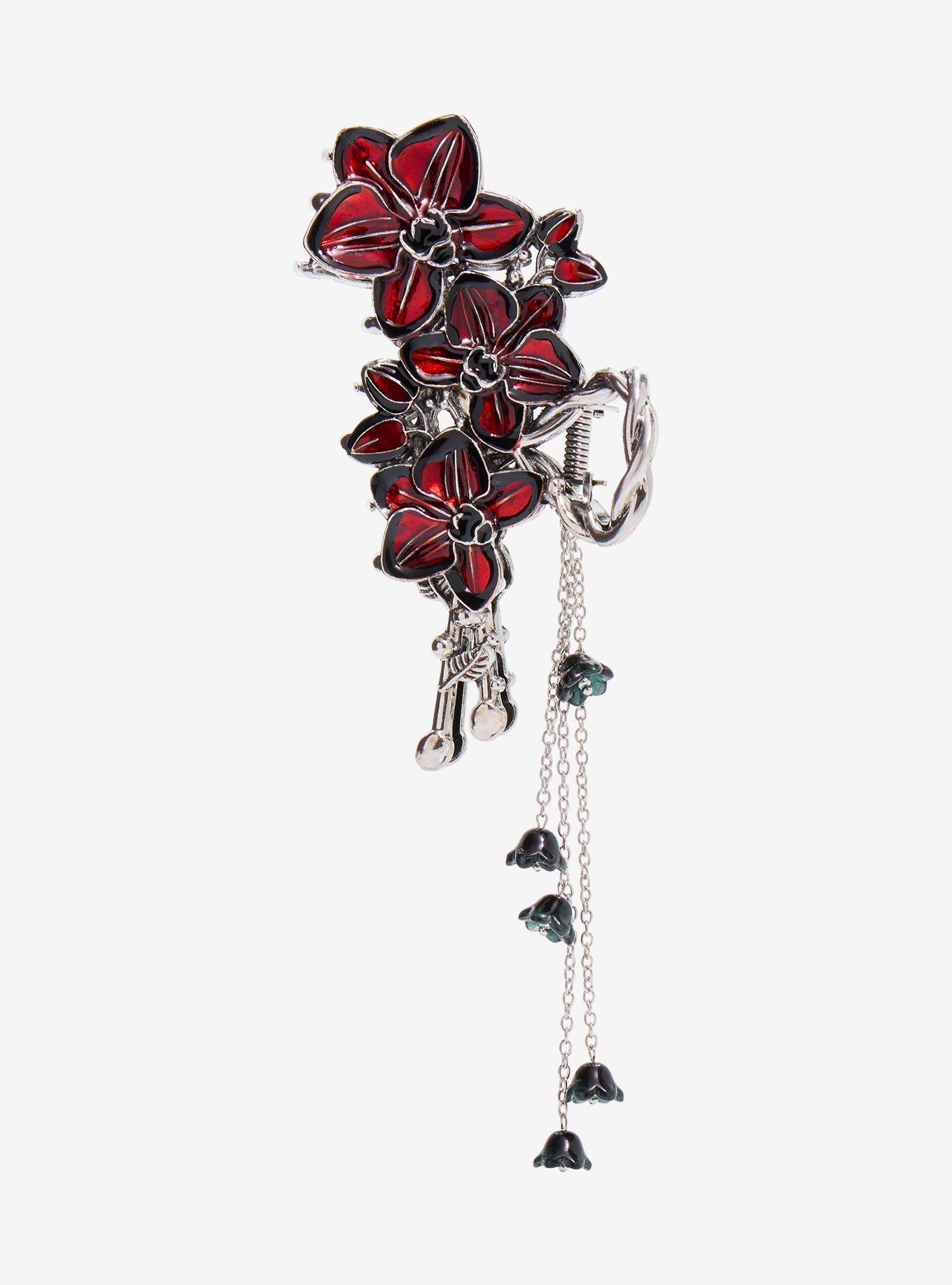 Thorn & Fable Red Orchid Chain Claw Hair Clip, , hi-res