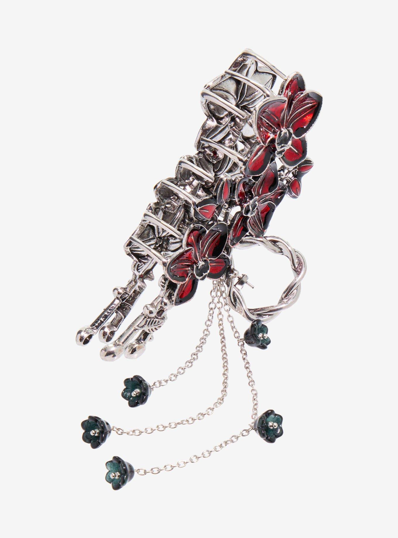 Thorn & Fable Red Orchid Chain Claw Hair Clip, , alternate - view 3